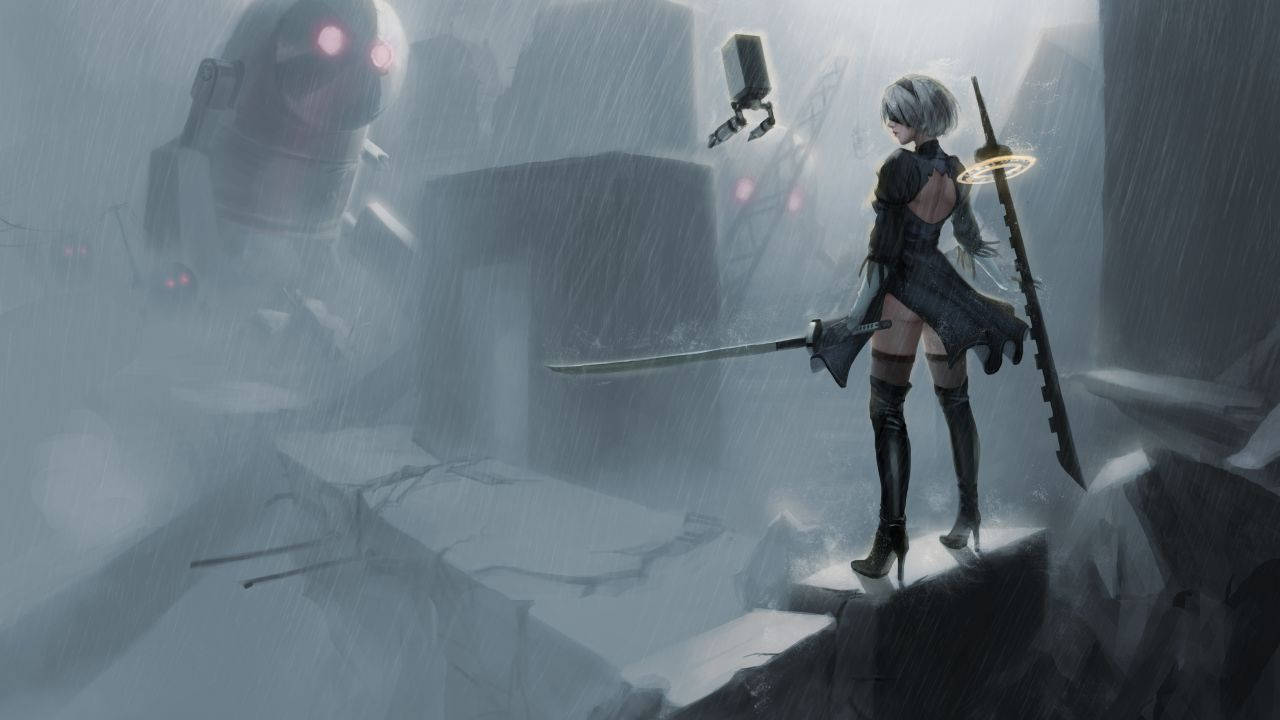 2B, NieR: Automata, cyberpunk warrior, HD Desktop Wallpaper