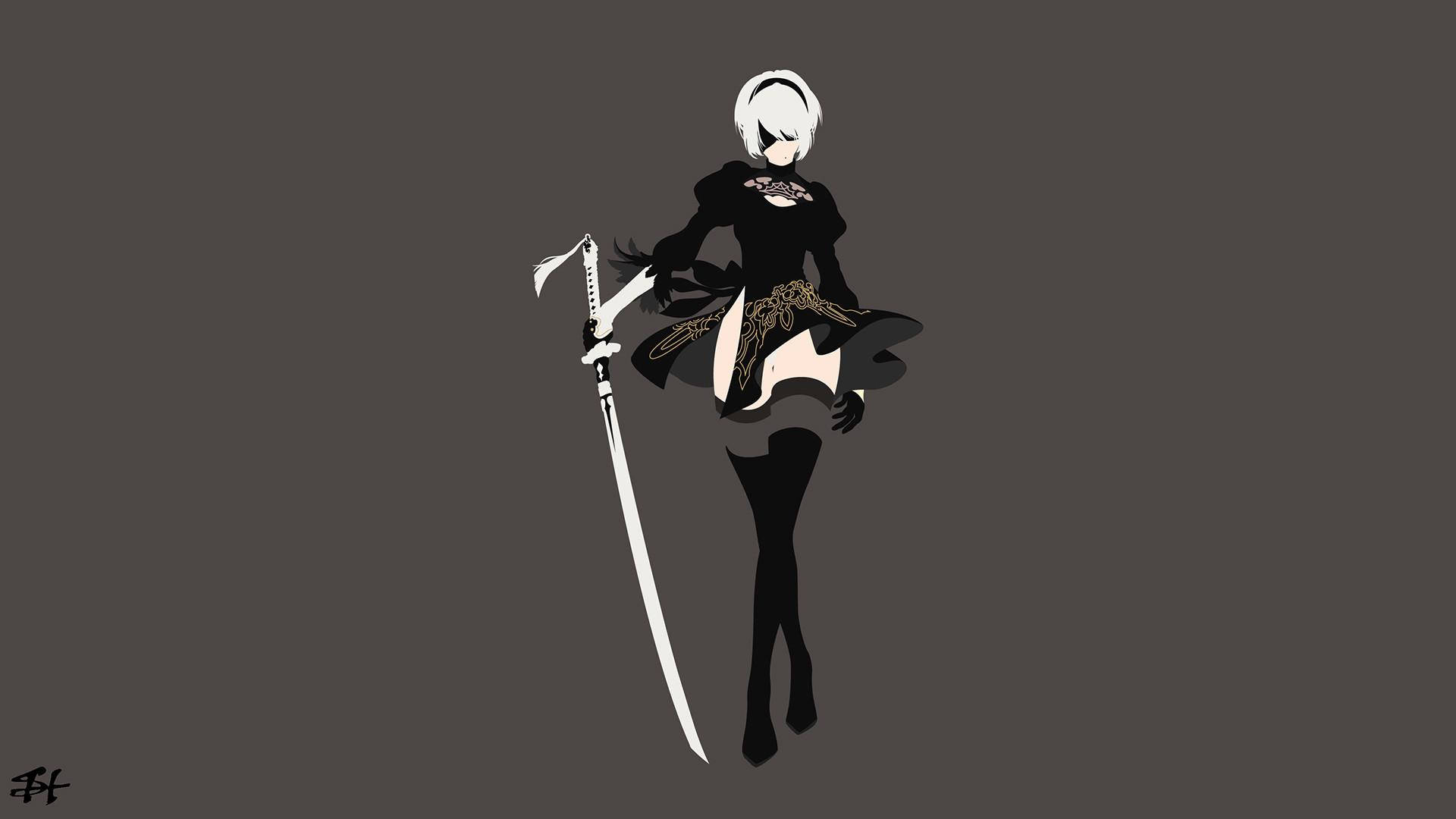 Nier Automata, 2B, white hair, Full HD Desktop Wallpaper