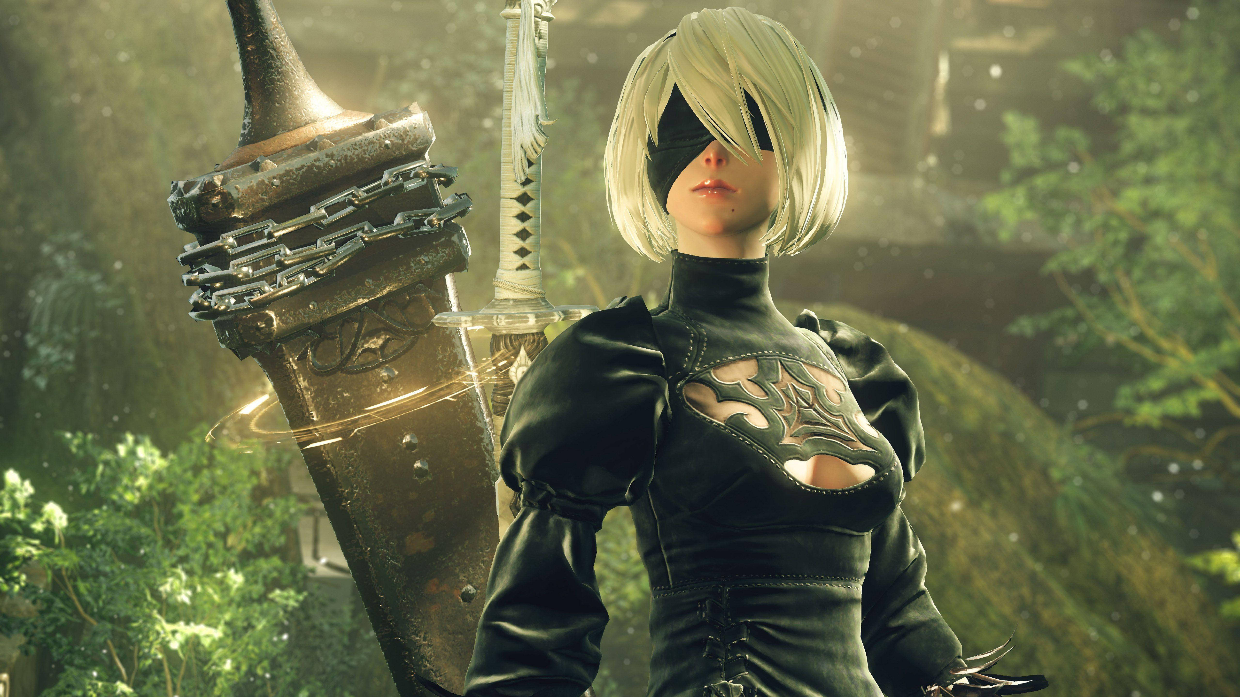 2B, Nier Automata, white bob hair, 5K Desktop Wallpaper