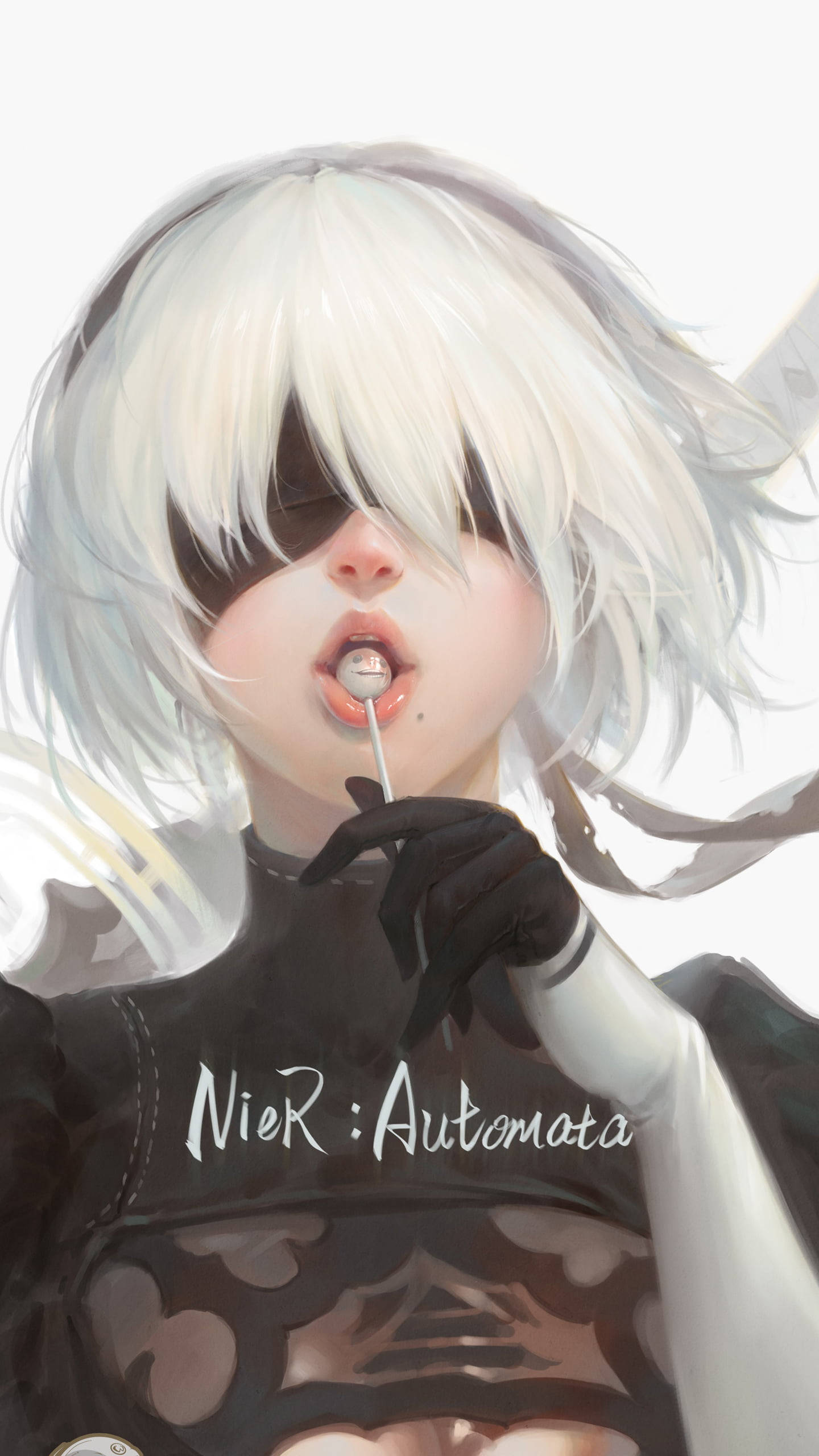 Nier Automata, 2B, lollipop, 2K Phone Wallpaper