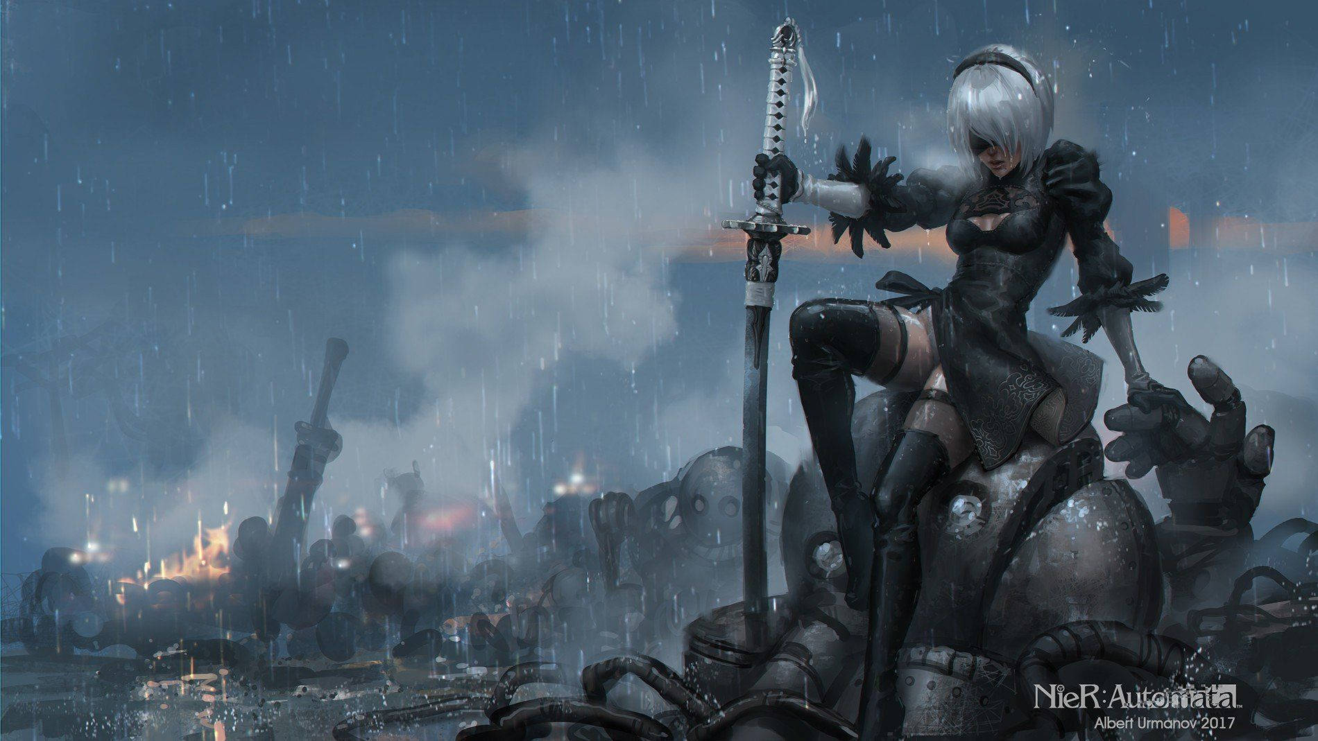 2B, Nier Automata, black armor, HD Desktop Wallpaper