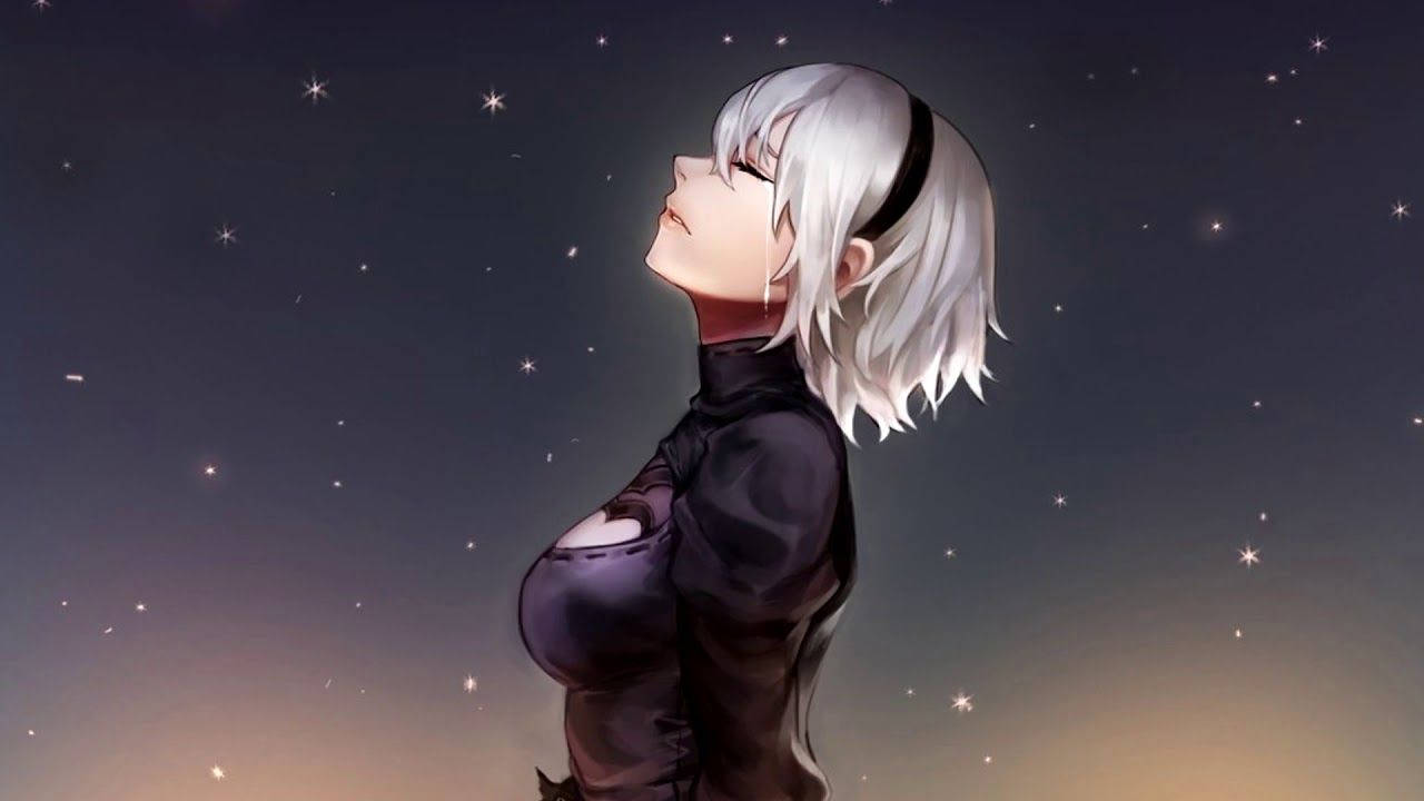 2b, silver-haired, black outfit, HD Desktop Wallpaper
