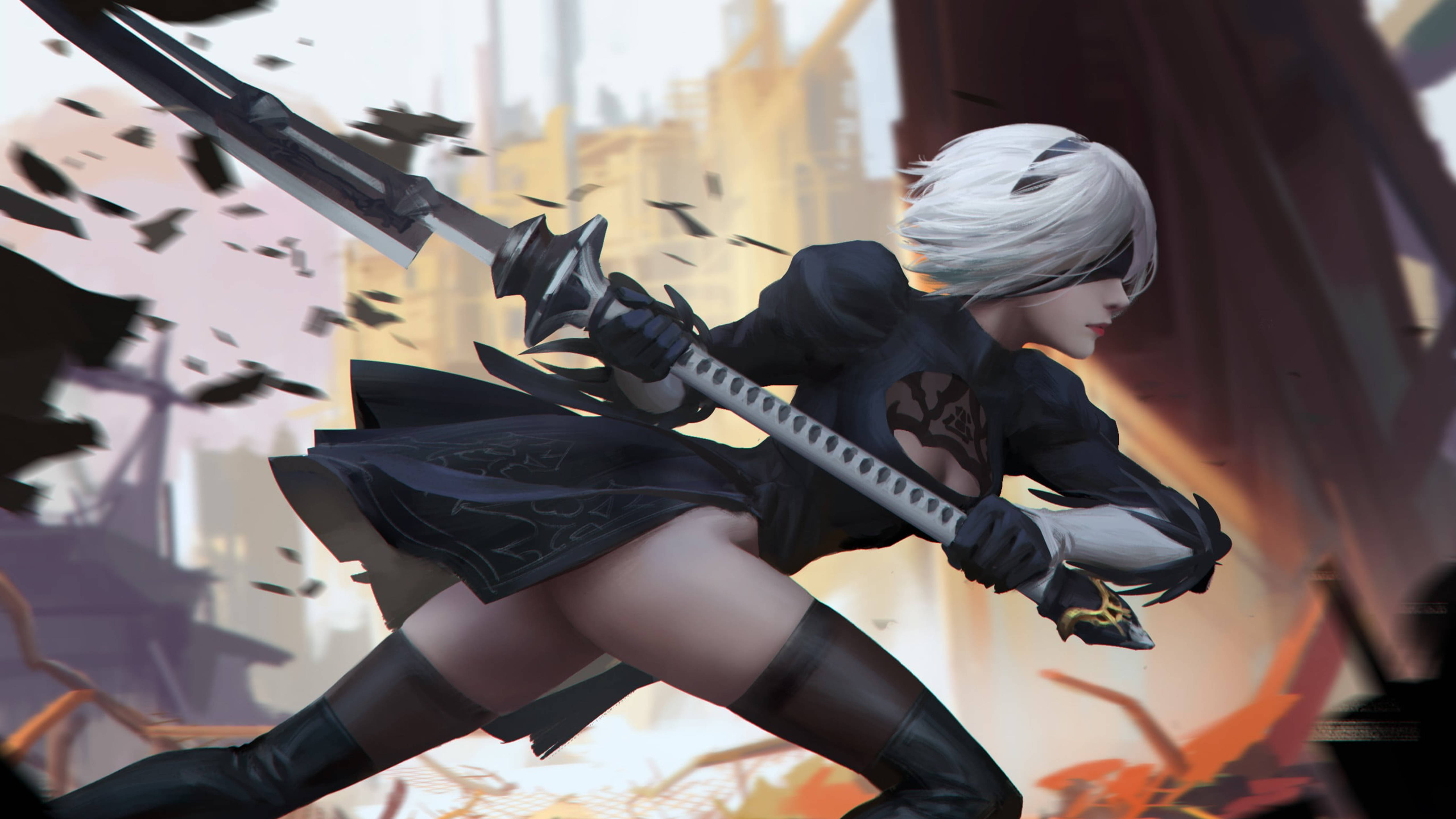 2B, Nier Automata, katana, 5K Desktop Wallpaper