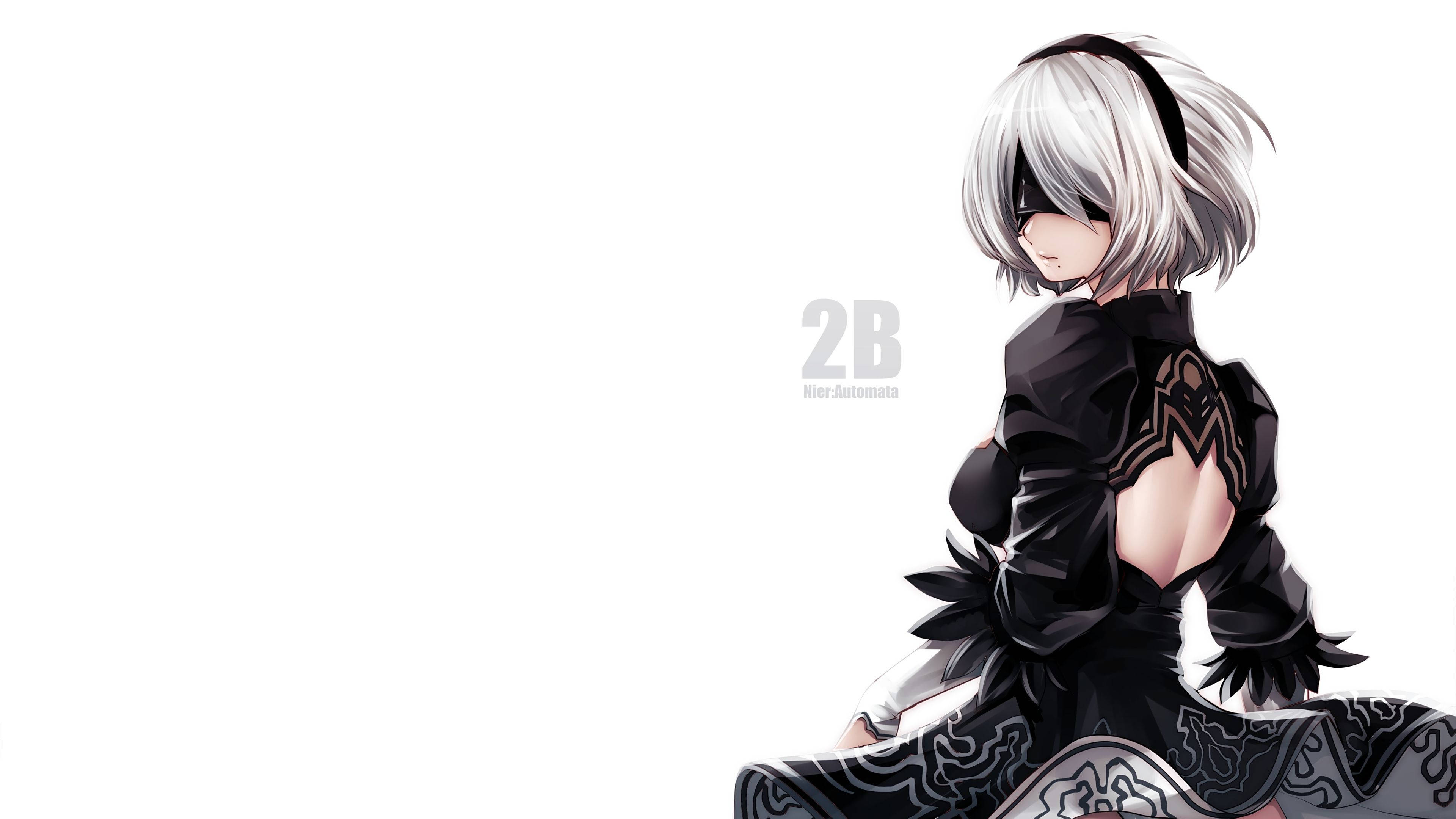 NieR Automata, 2B, silver hair, 4K Desktop Wallpaper