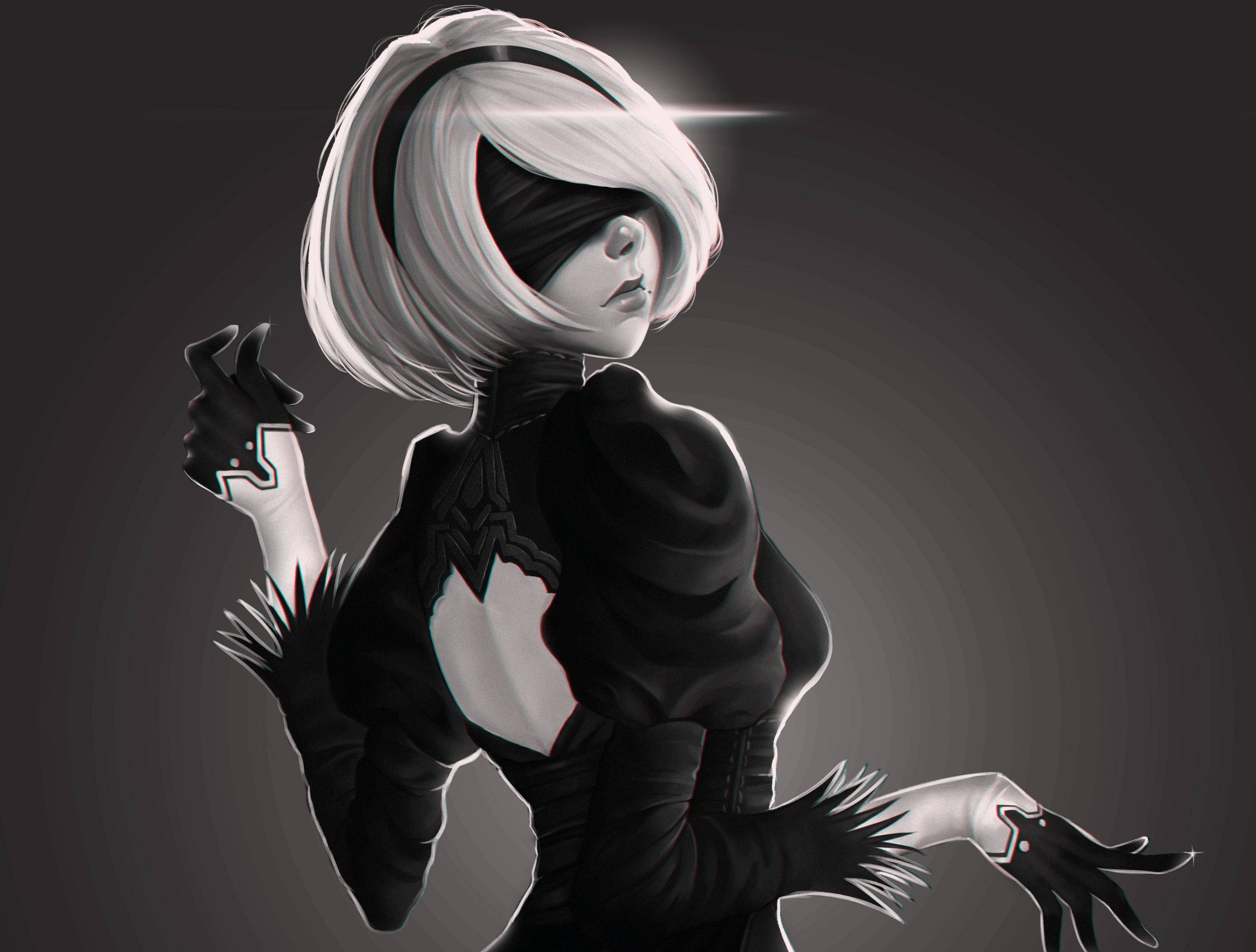 Nier Automata, 2b, white bob haircut, 2K Desktop Wallpaper