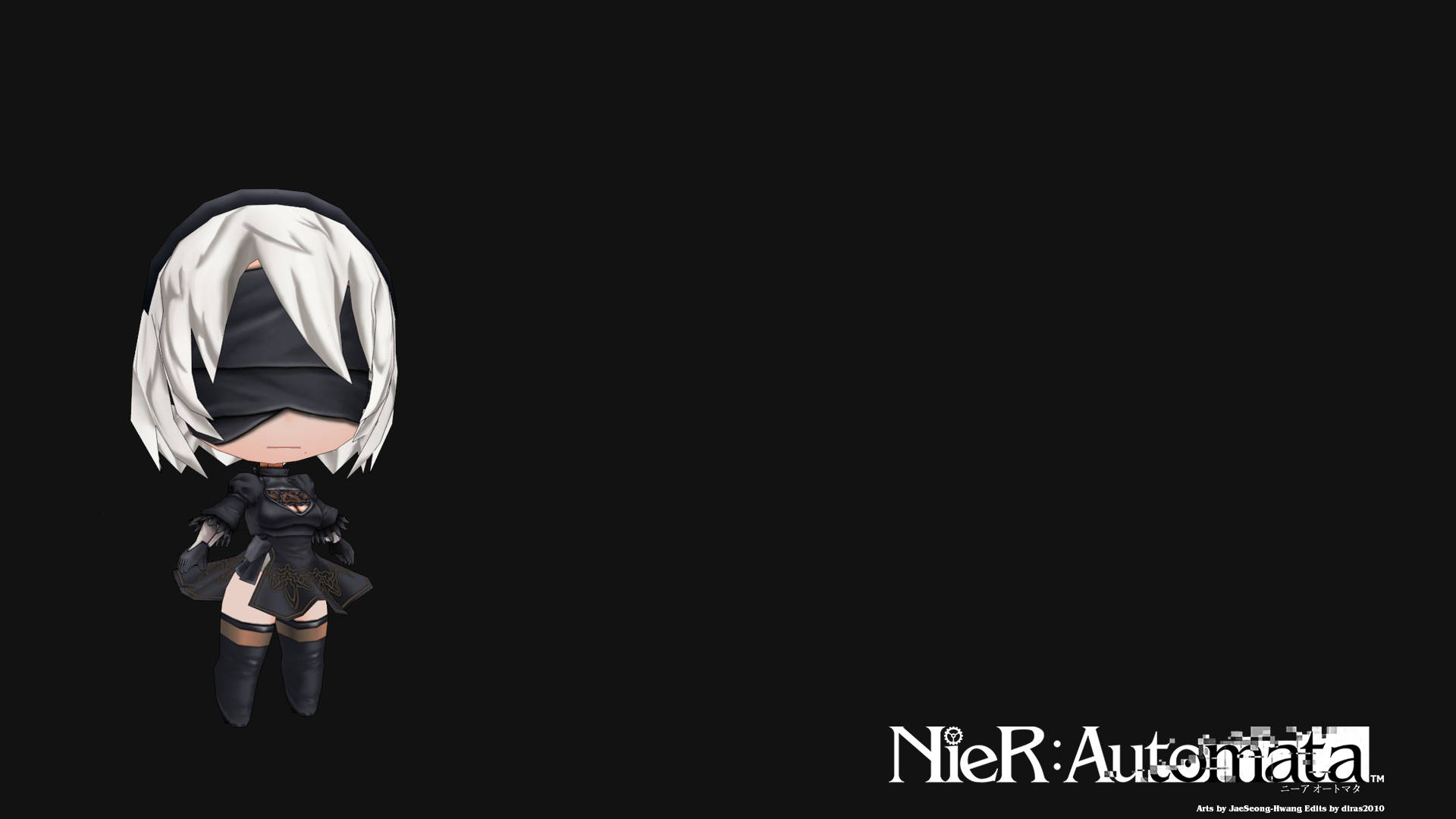 Nier Automata, 2b, chibi version, Full HD Desktop Wallpaper