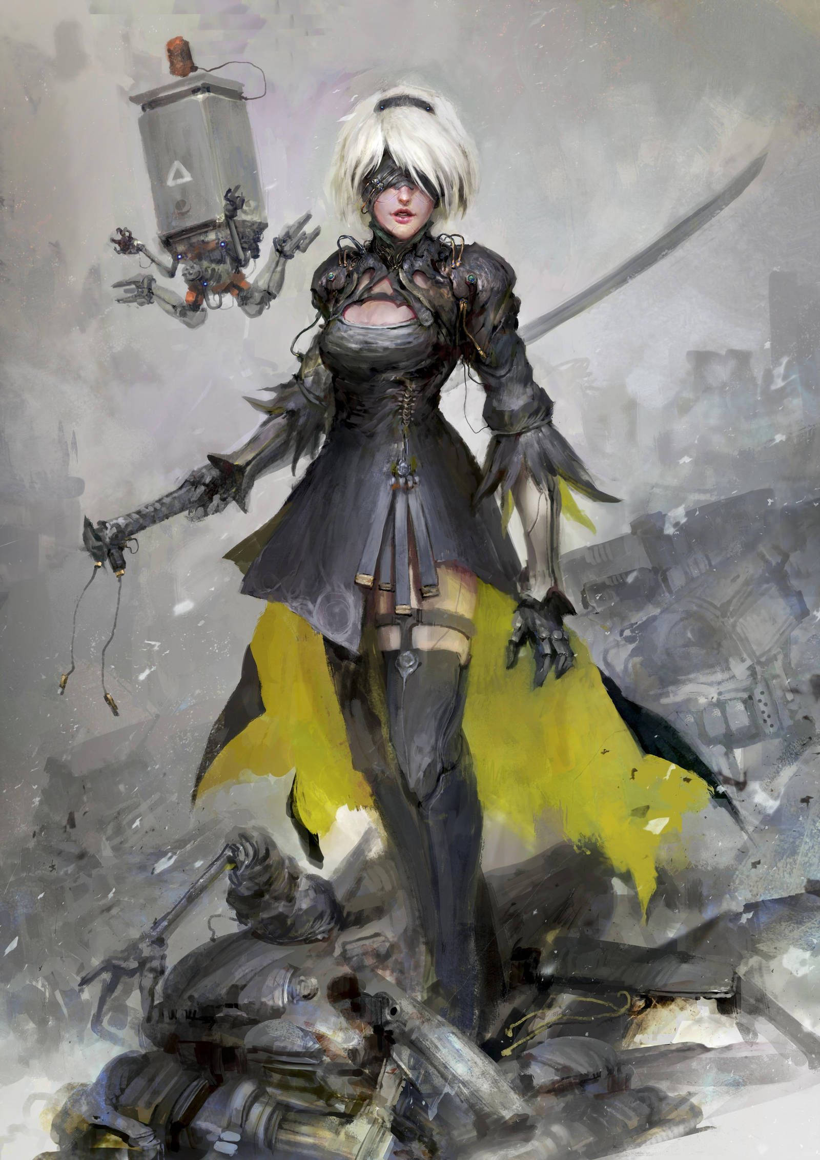 NieR Automata, 2b, white hair, Full HD Phone Wallpaper