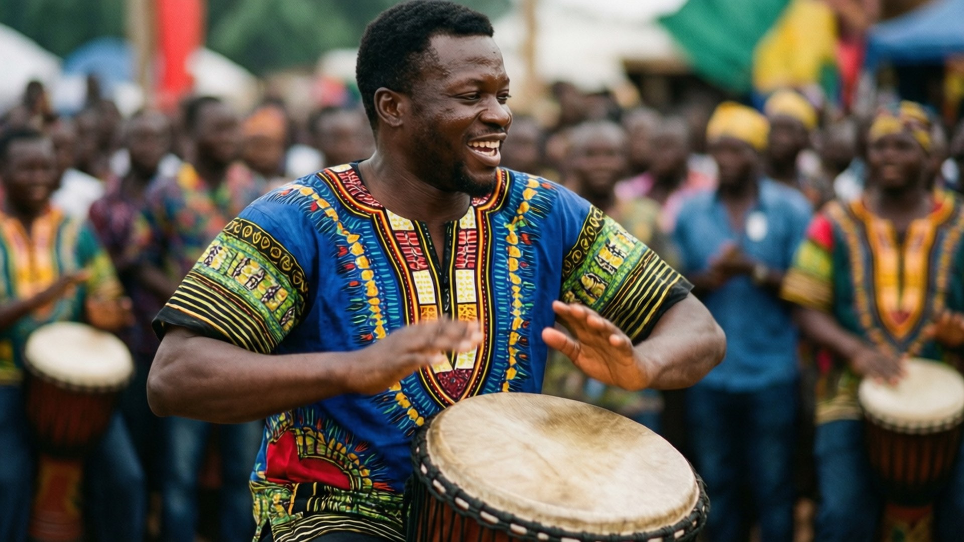 Rhythmic Drummer, talking drum, Nigerian man, Full HD Desktop Wallpaper