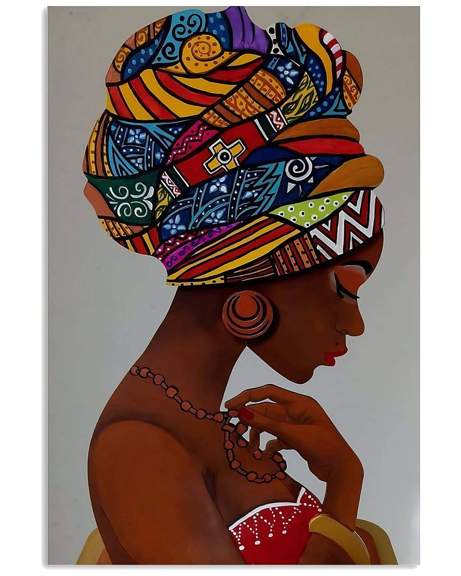 Nigerian Woman, vibrant patterned headwrap, beaded necklace, Full HD Phone Wallpaper