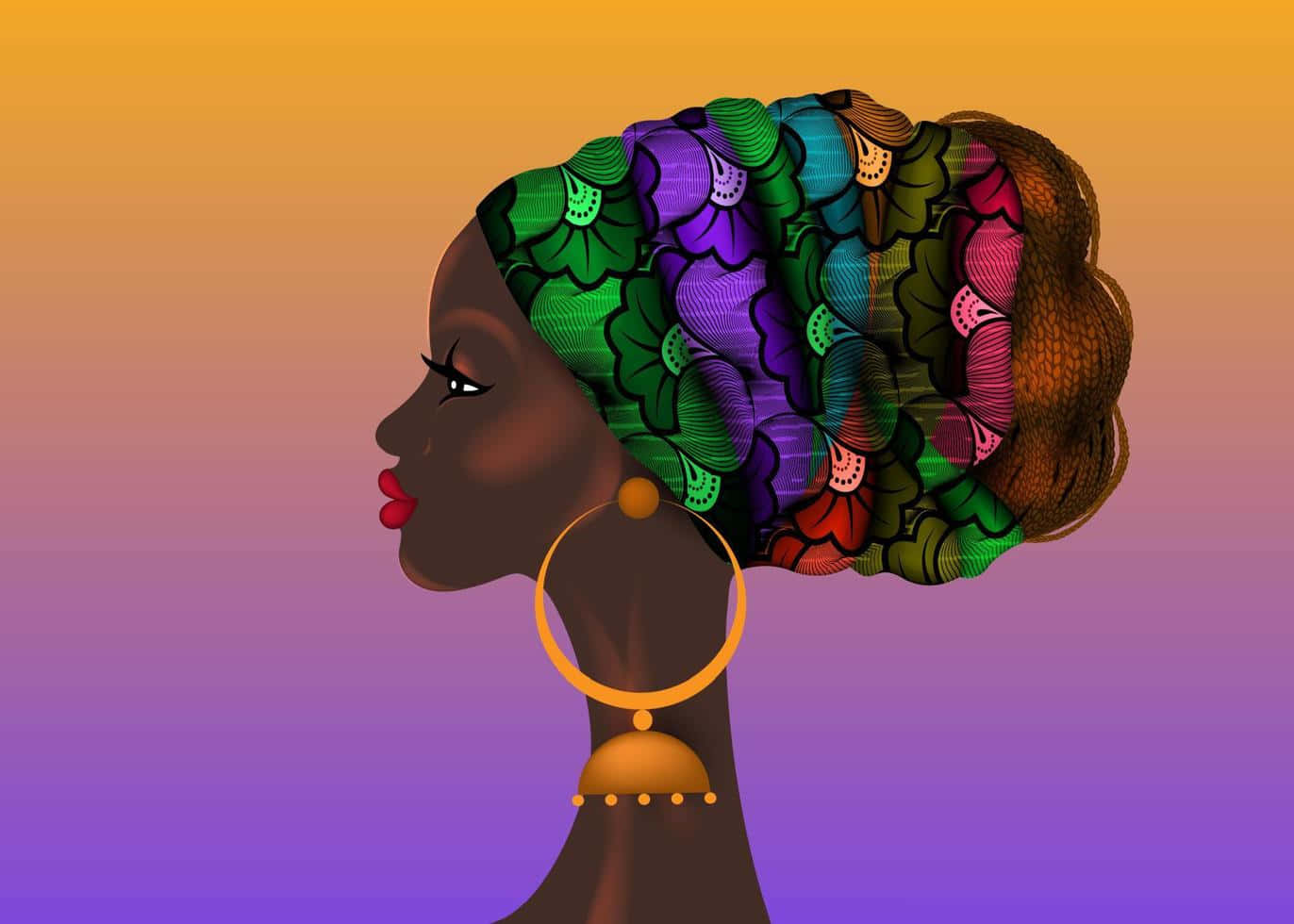 Nigerian Woman, floral gele, colorful patterned headwrap, HD Desktop Wallpaper