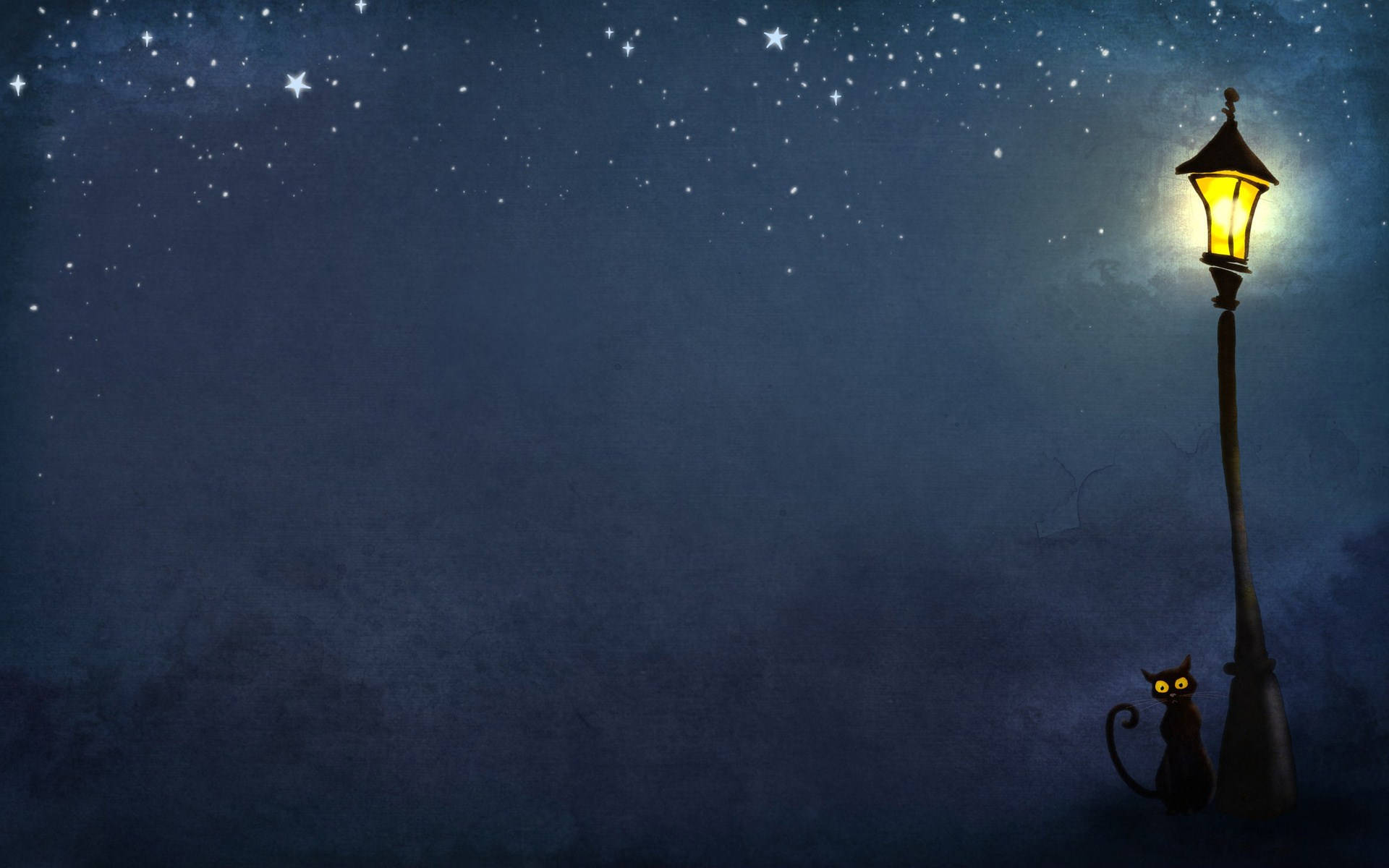 Night Aesthetic, black cat, lamppost, Full HD Desktop Wallpaper