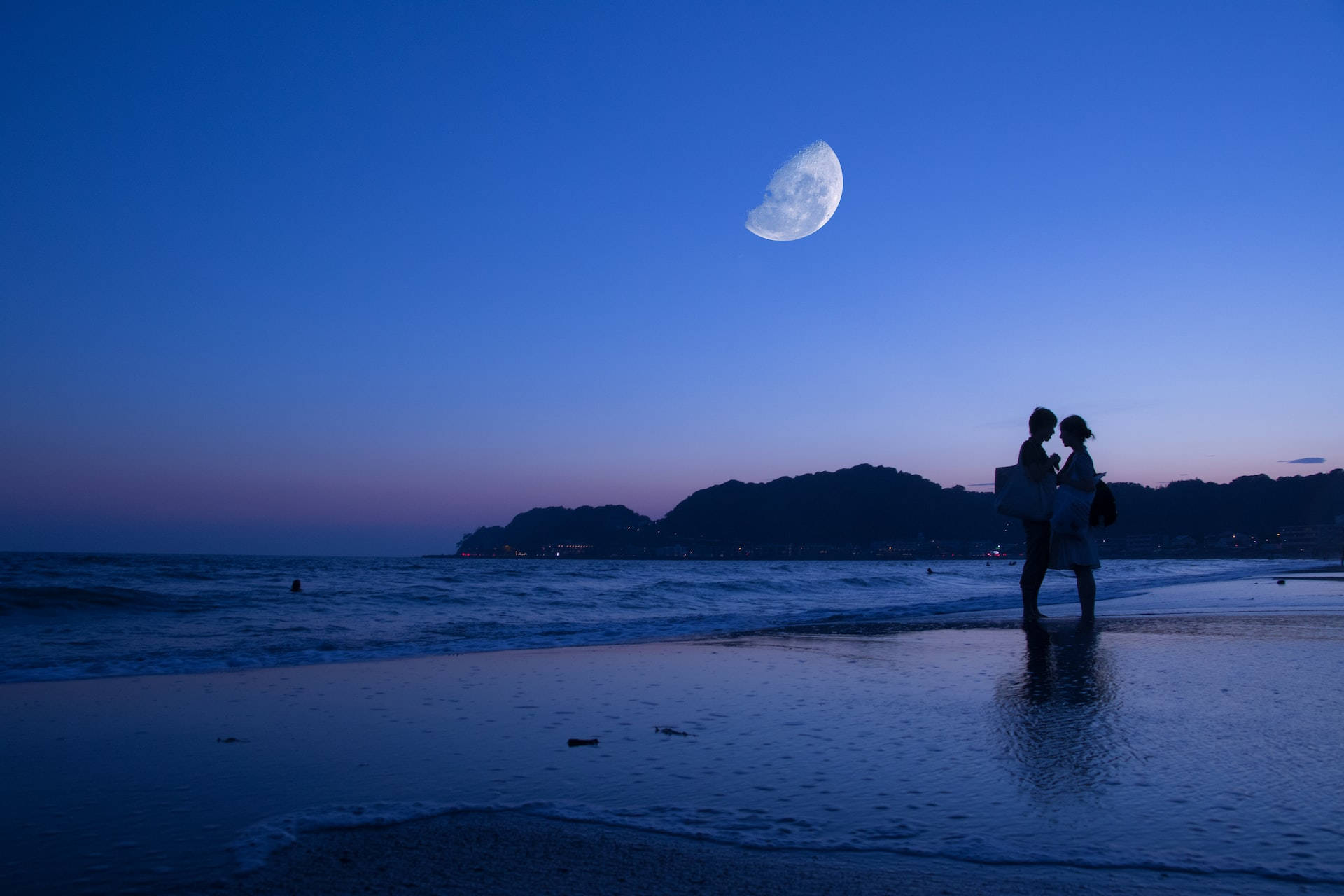 Night Aesthetic, couple, beach, Full HD Desktop Wallpaper