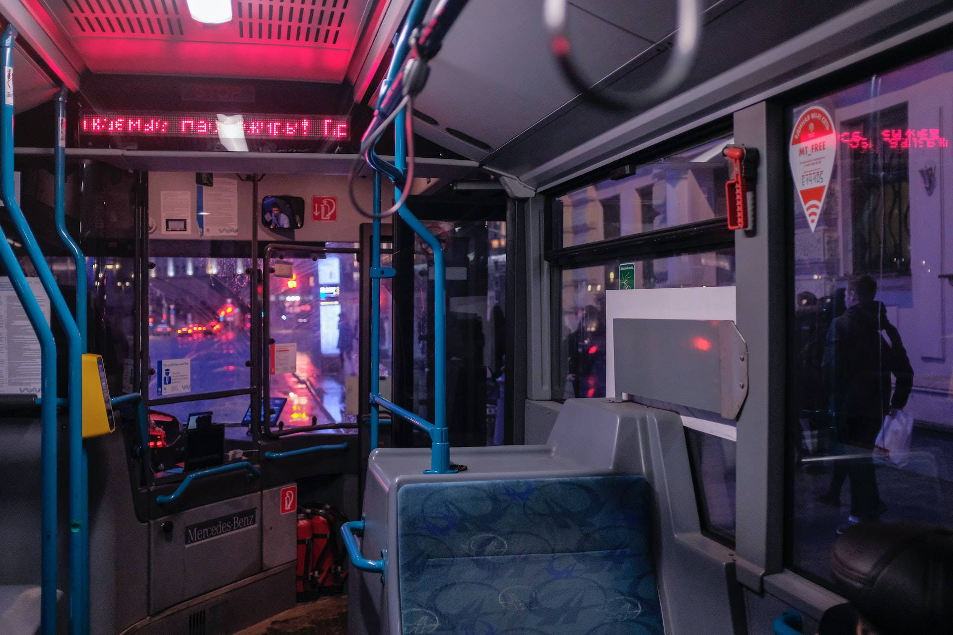 Night Aesthetic, bus interior, red neon lights, Full HD Desktop Wallpaper