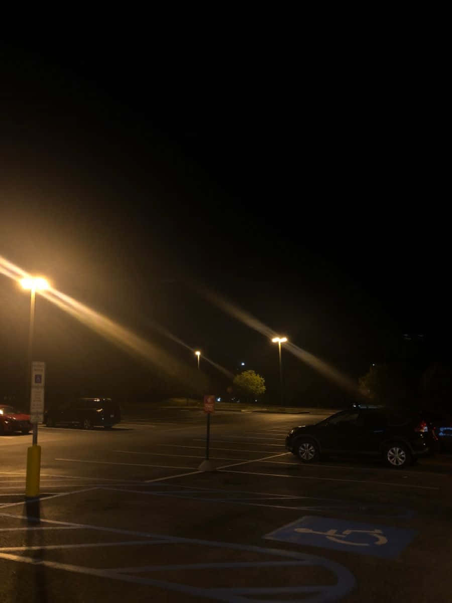 street parking lot, night, streetlights, SD Phone Wallpaper