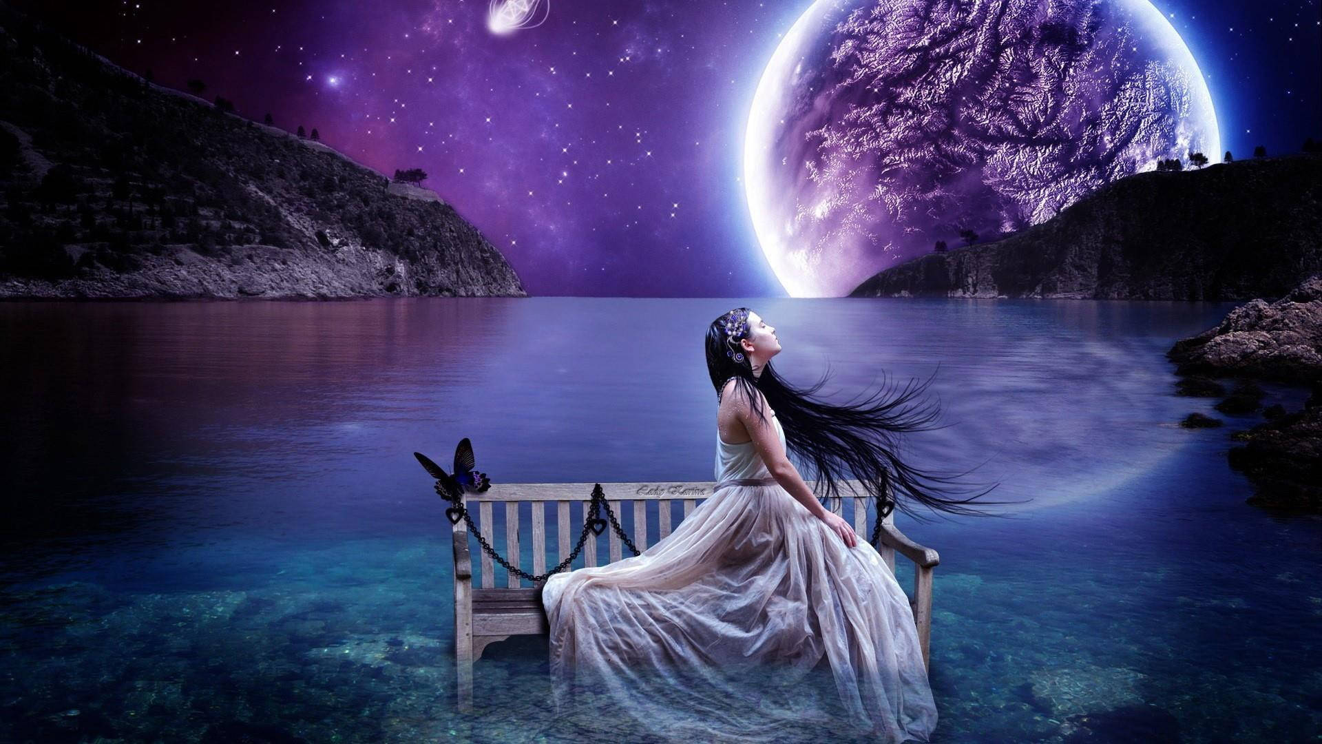 Night Butterfly, woman, flowing gown, Full HD Desktop Wallpaper