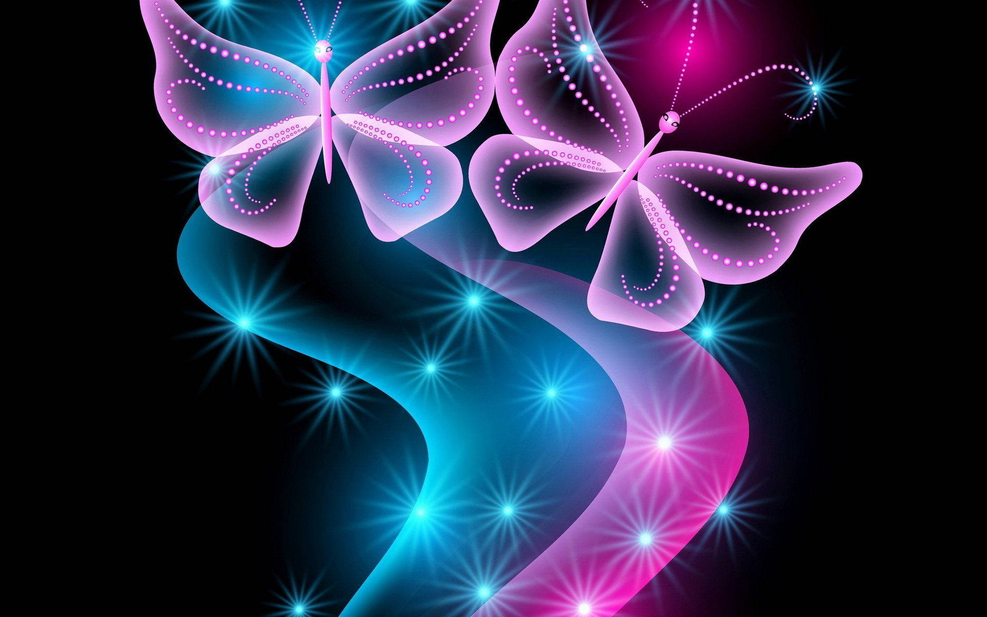 neon pink and blue night butterfly, glowing neon butterflies, dotted wings, Full HD Desktop Wallpaper