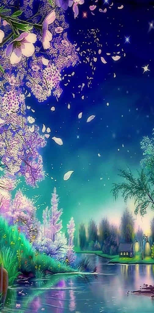 Night Cherry Blossom, cherry blossoms, starry sky, SD Phone Wallpaper