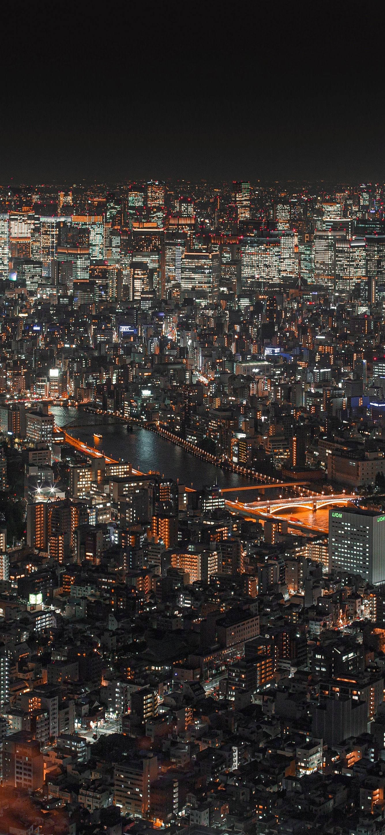 Night City Aesthetic, Aerial night view, glowing skyscrapers, 2K Phone Wallpaper