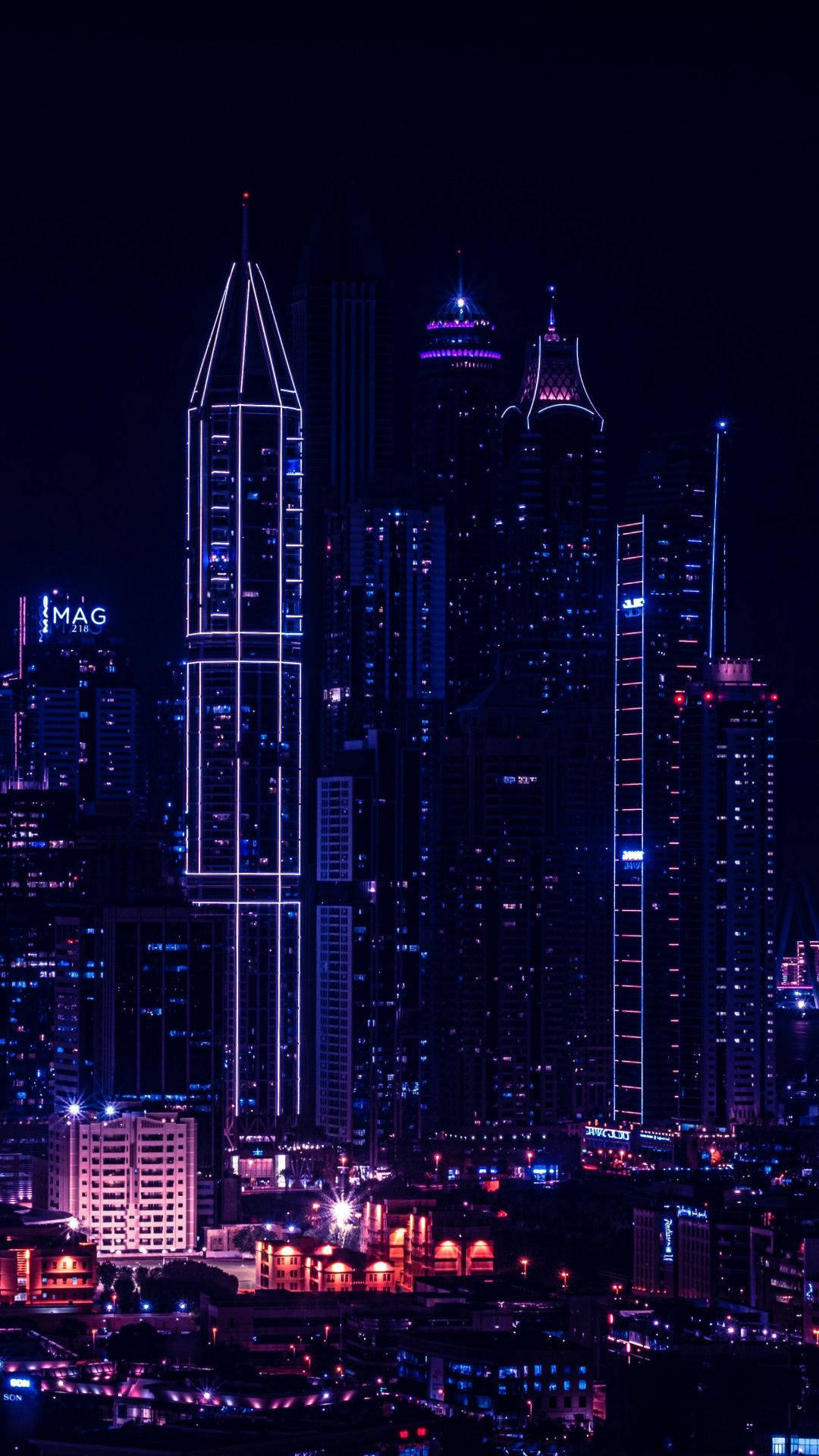 Night City Aesthetic, electric blue, purple neon lights, Full HD Phone Wallpaper