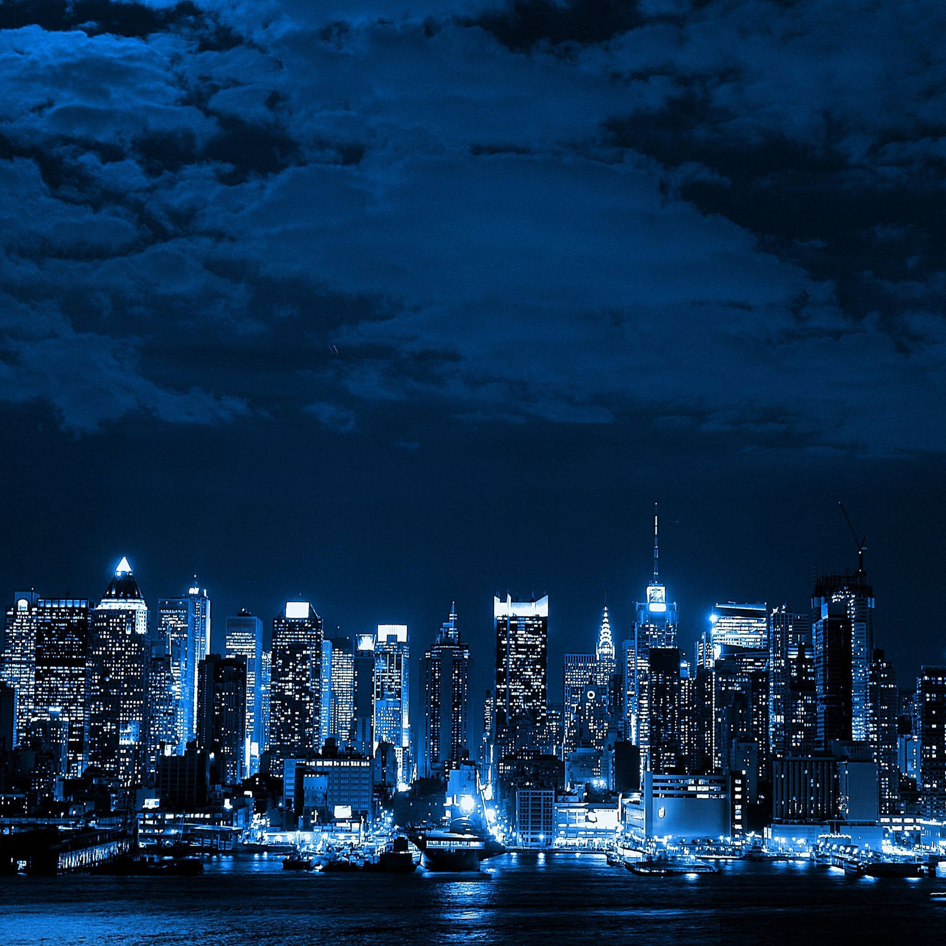 Night City, monochromatic blue, glowing skyscrapers, Full HD Desktop Wallpaper