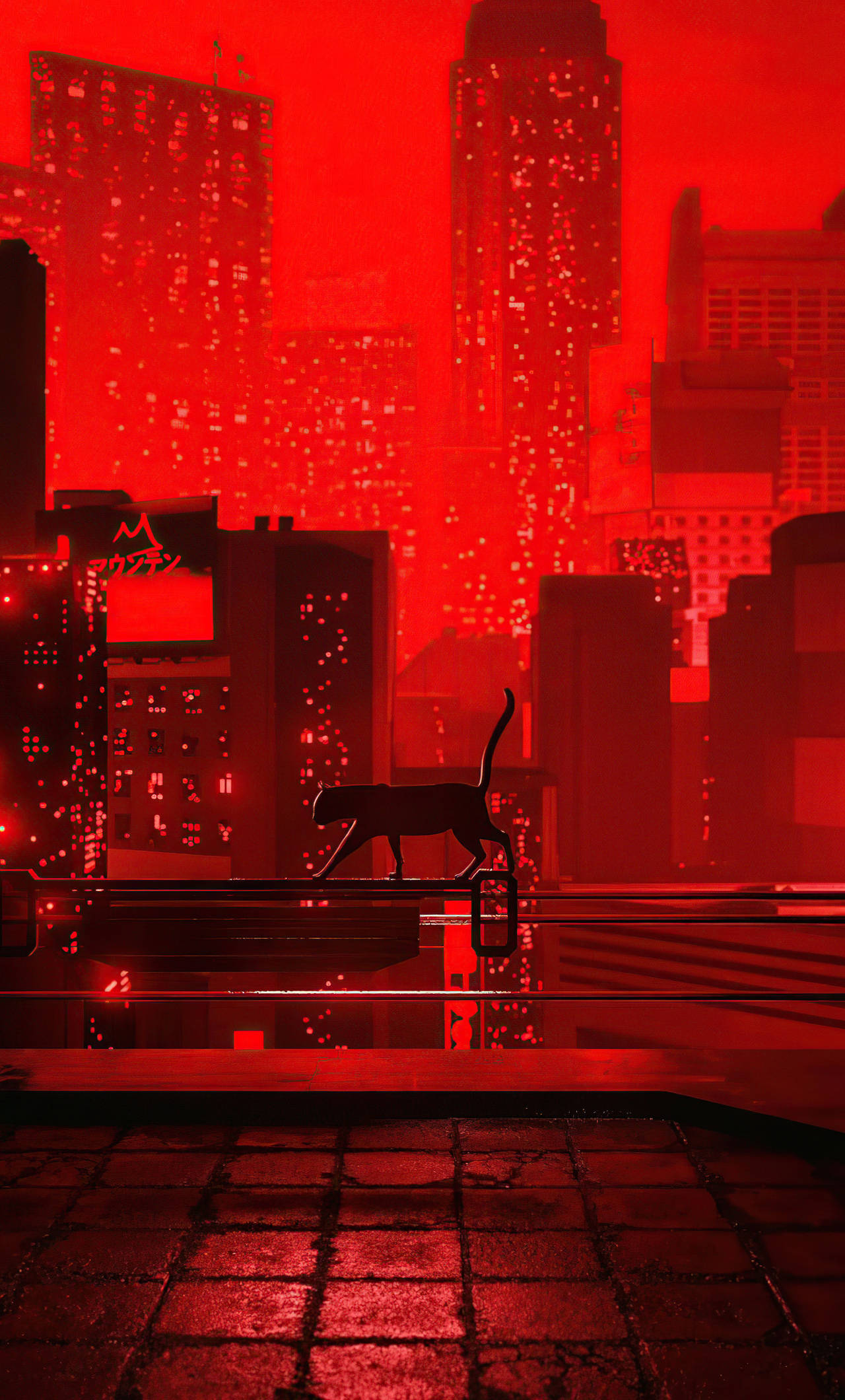 Night City Aesthetic, neon cityscape, rooftop railing, Full HD Phone Wallpaper