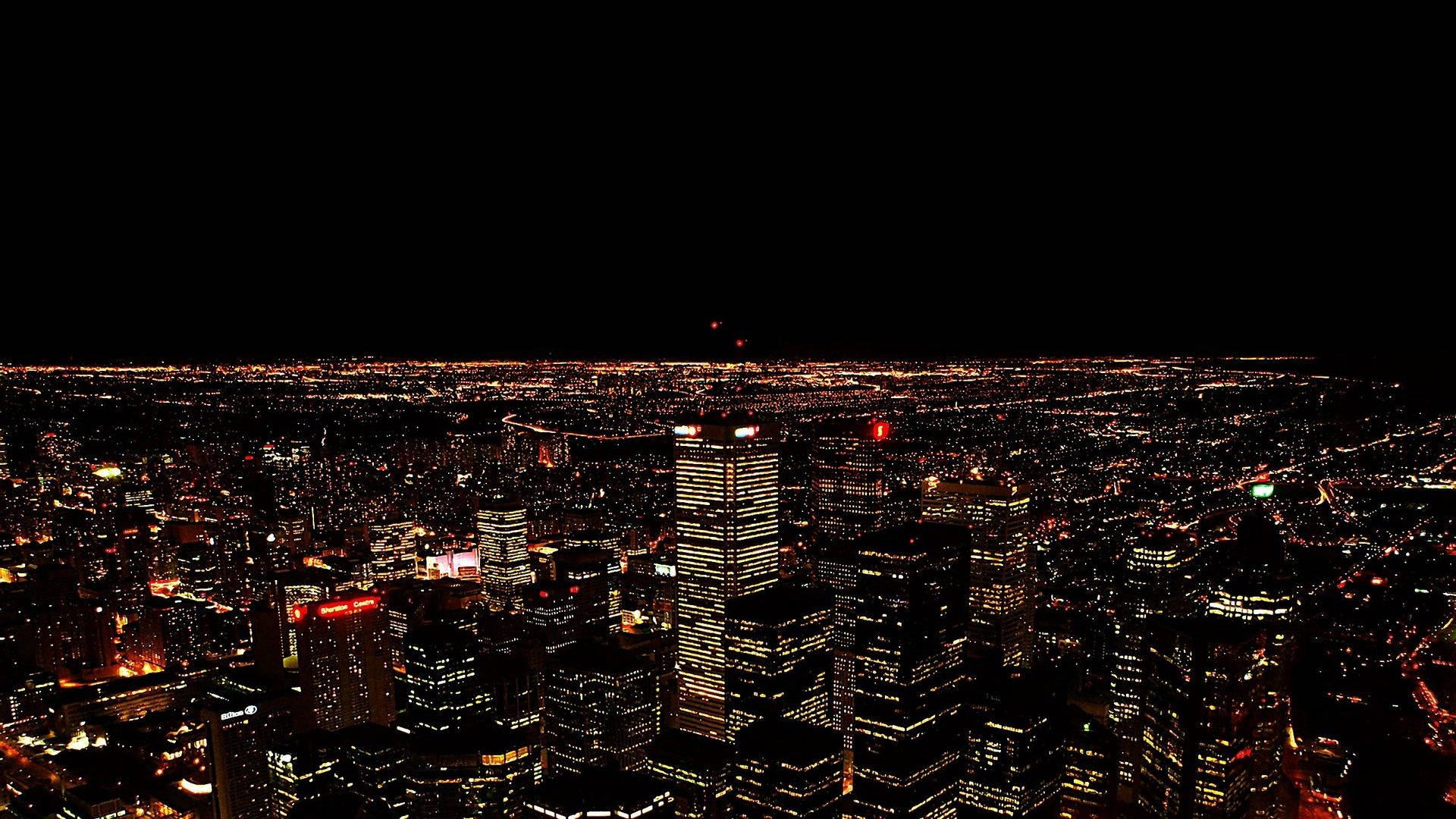 Night City, glowing windows, streetlights, Full HD Desktop Wallpaper