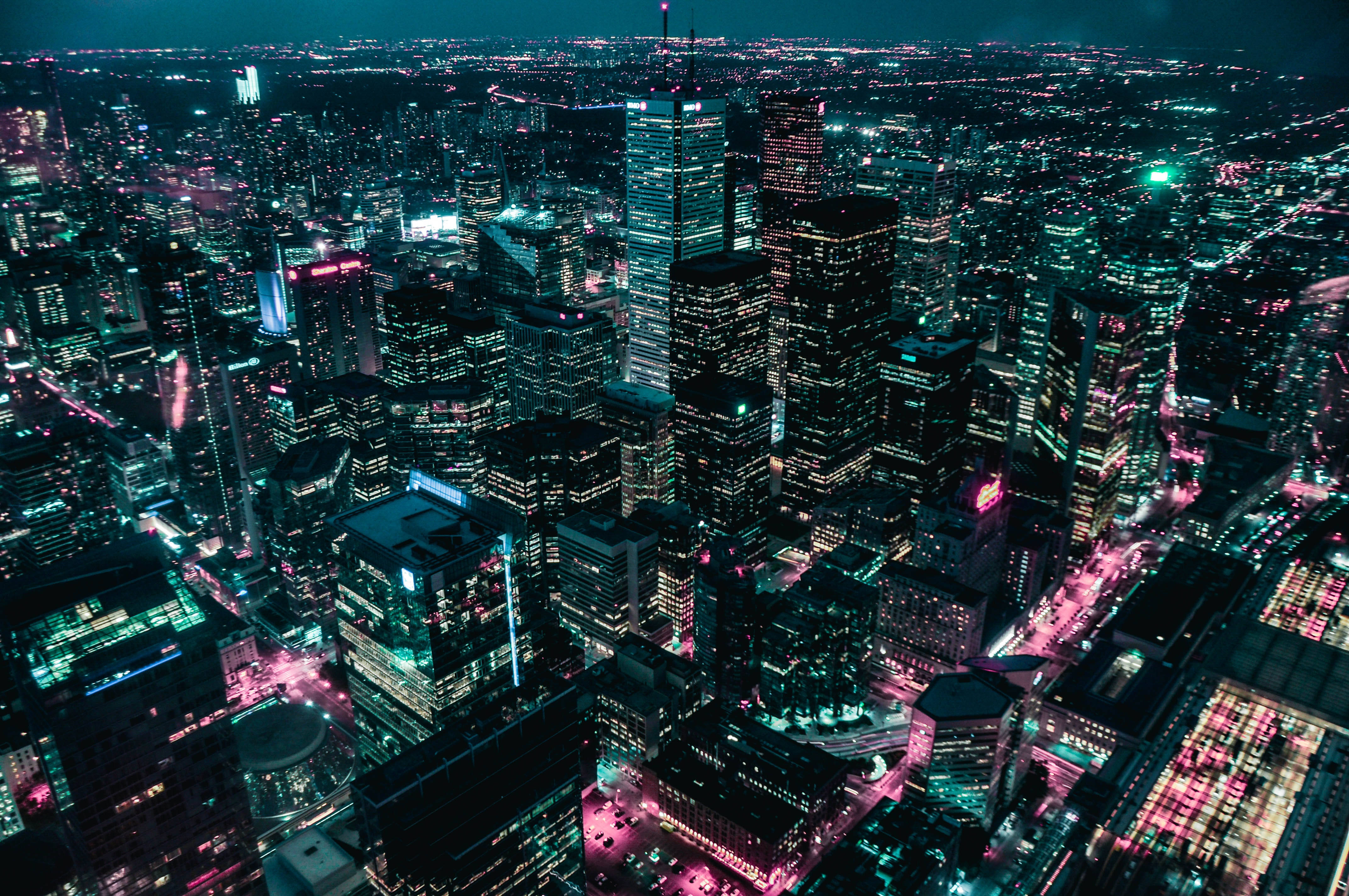 Night City Aesthetic, neon lights, teal, 4K Desktop Wallpaper