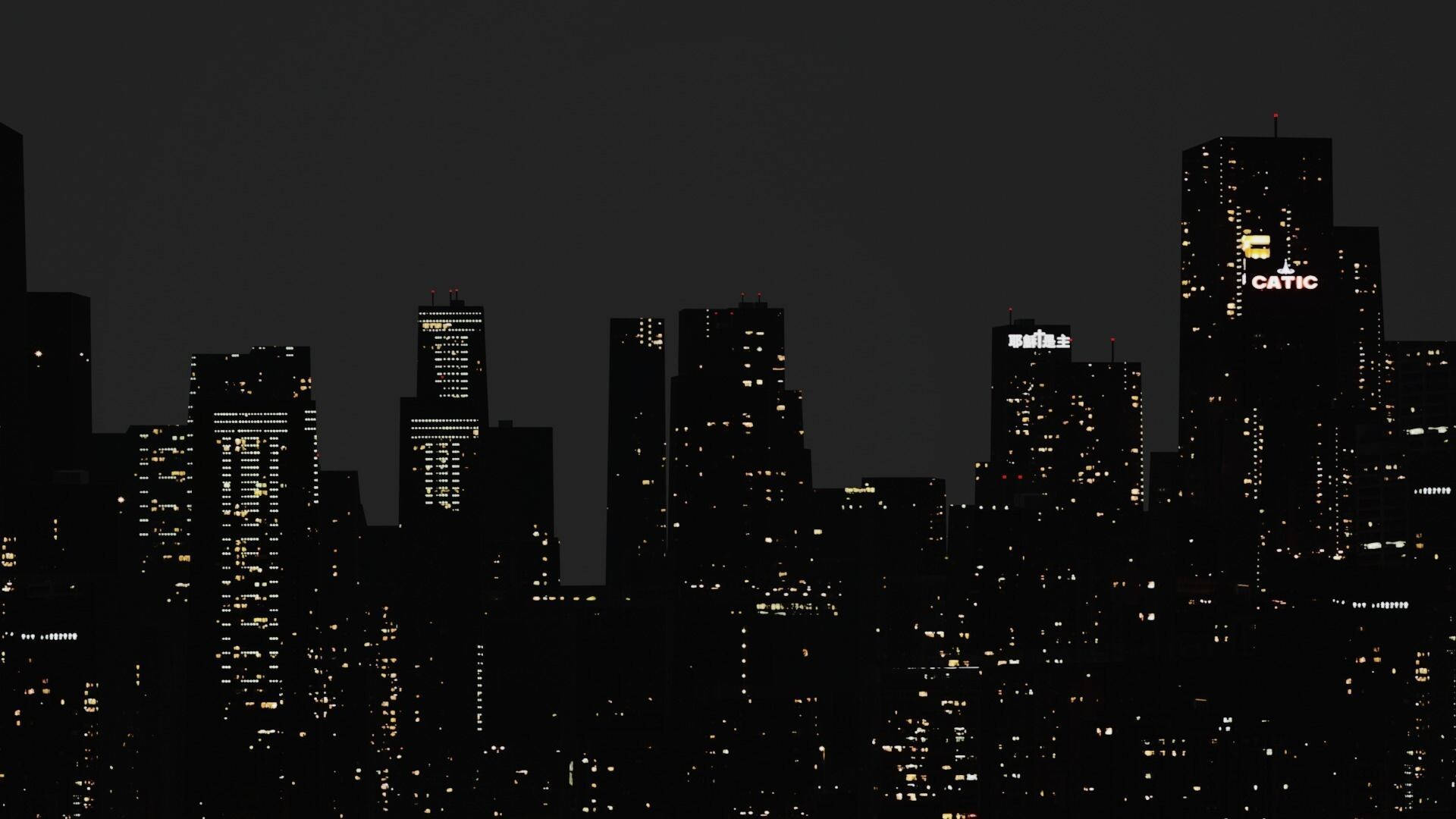 Night City Aesthetic, dark city skyline, illuminated skyscrapers, Full HD Desktop Wallpaper