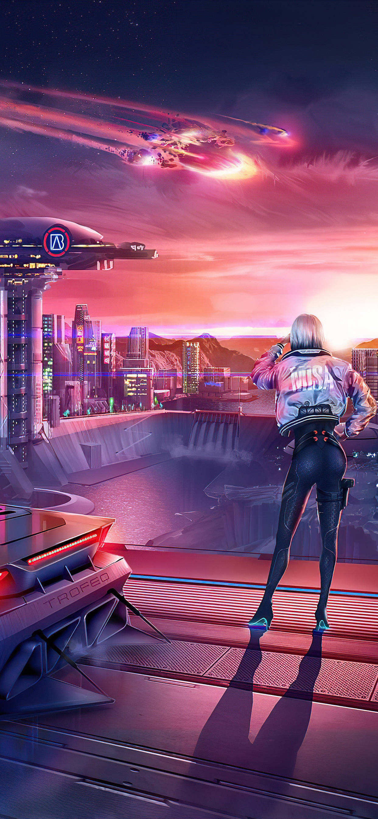 Night City Aesthetic, sunset, futuristic city, 2K Phone Wallpaper