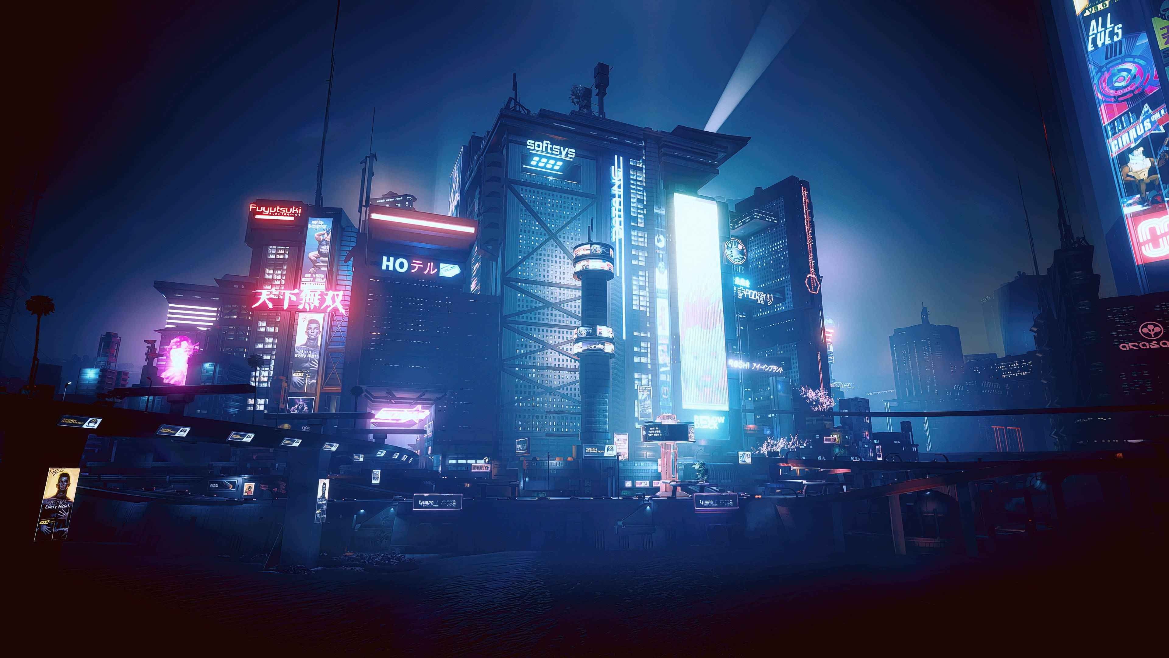 Night City Aesthetic, neon-drenched, cyberpunk cityscape, 4K Desktop Wallpaper