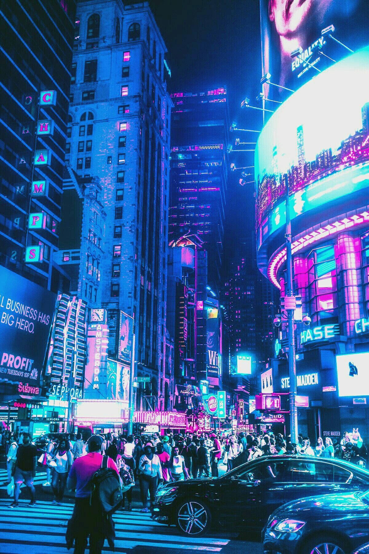 Night City, neon lights, bustling city street, HD Phone Wallpaper