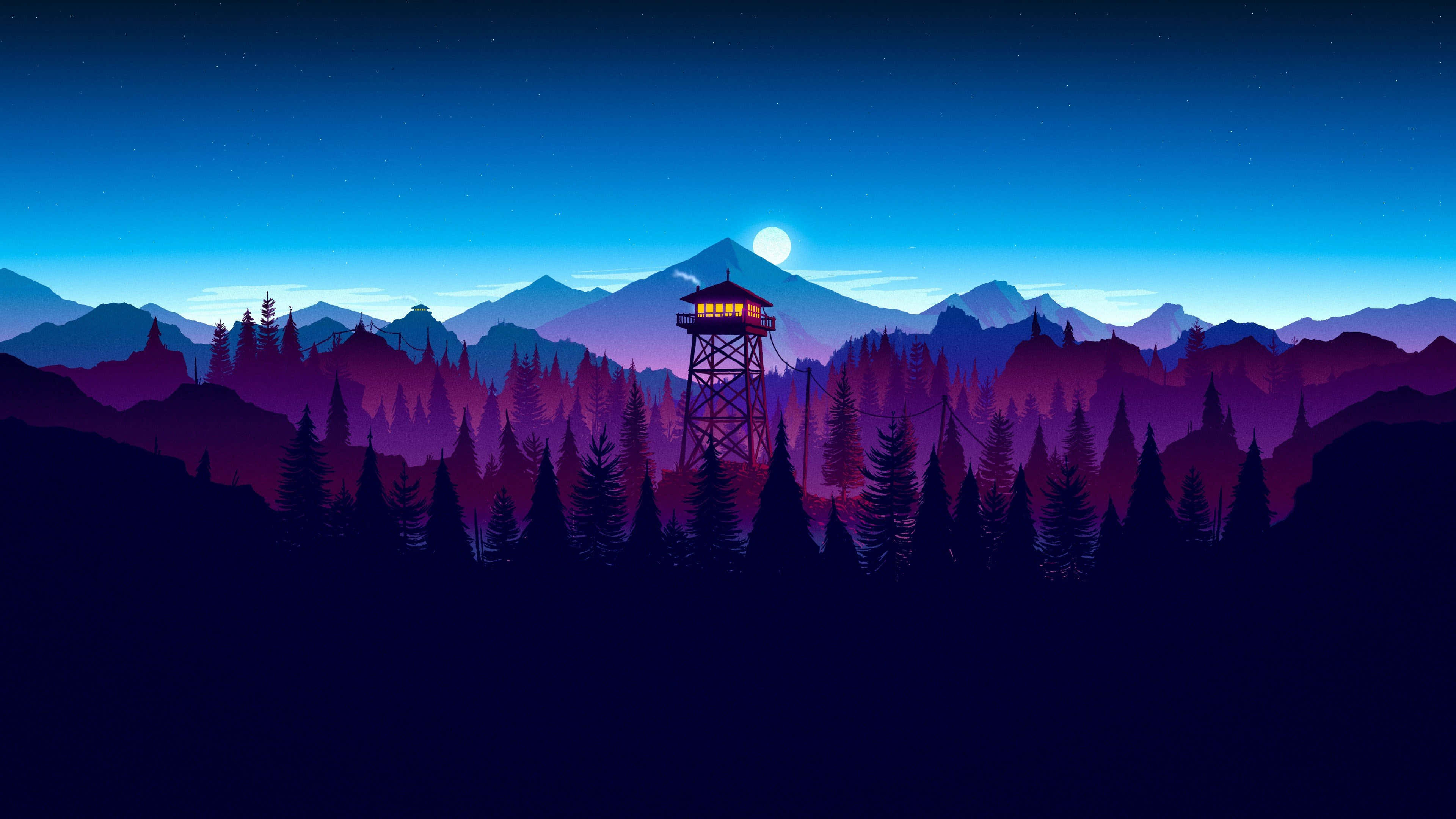 Night Forest, full moon, starry night sky, 4K Desktop Wallpaper