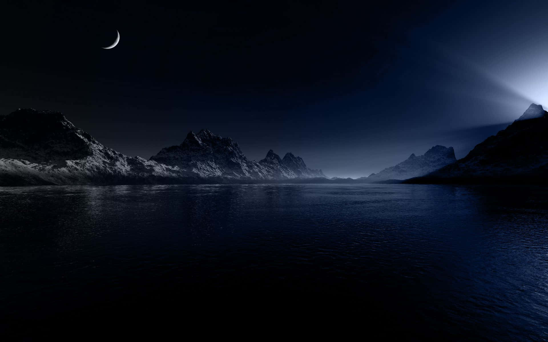 Night HD Desktop, moonlit lake, jagged snow-capped mountains, Full HD Desktop Wallpaper