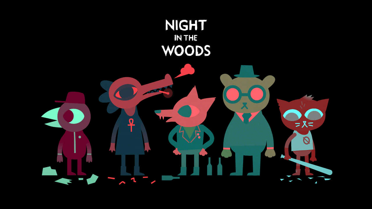 Night In The Woods, glowing eyes, black background, HD Desktop Wallpaper