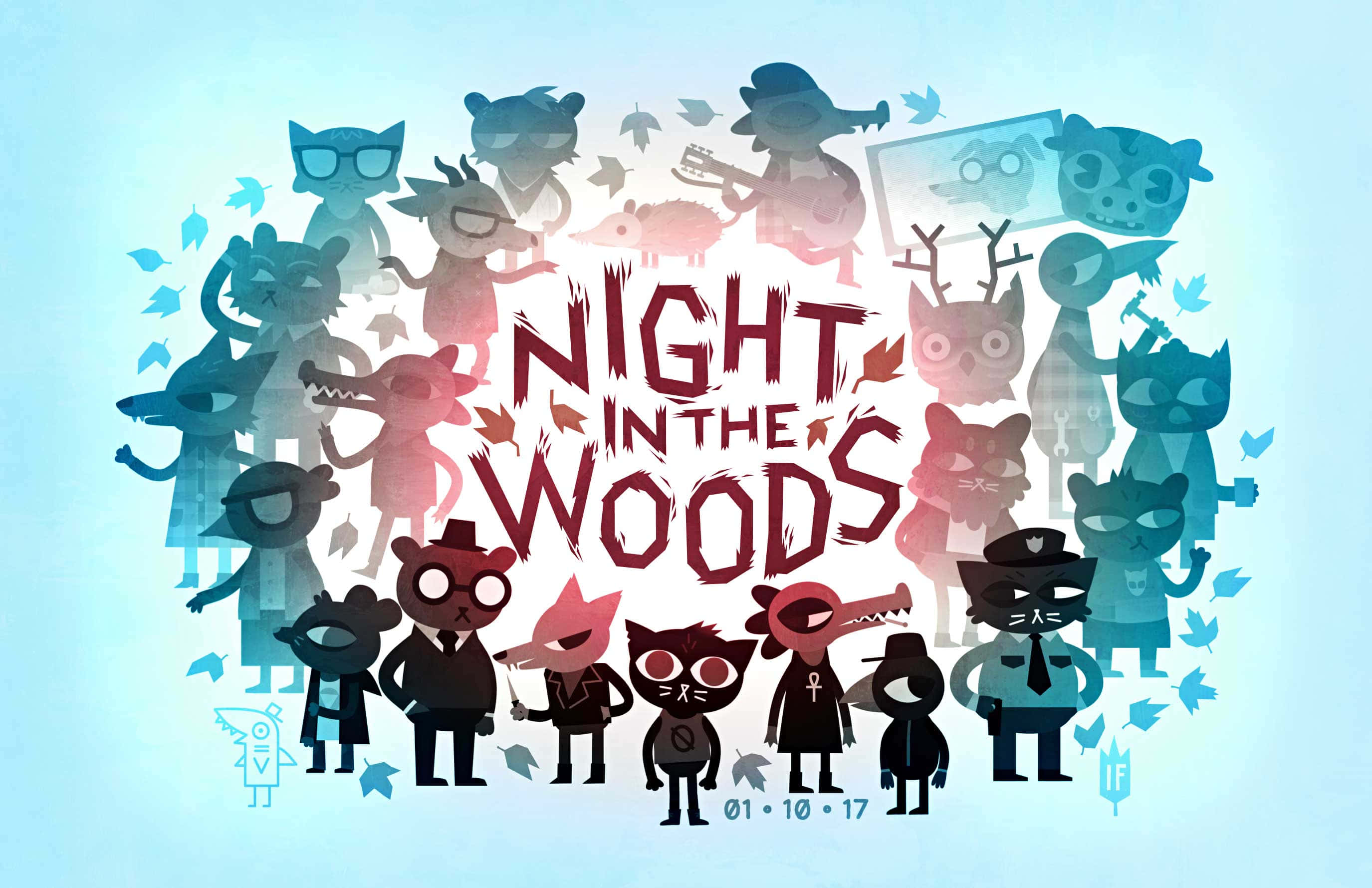 Night In The Woods, soft blue gradient background, stylized illustration, 2K Desktop Wallpaper
