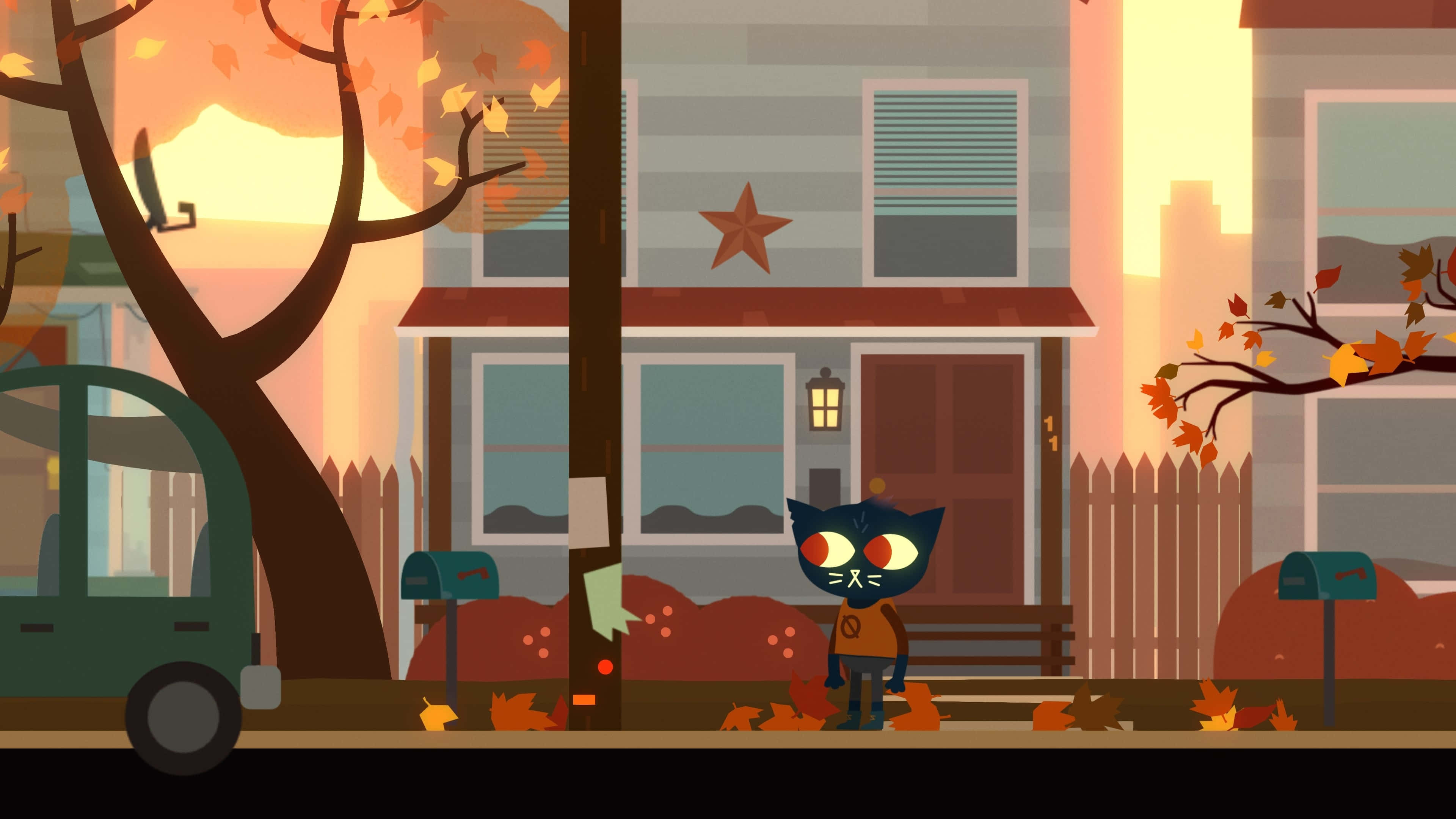 Night In The Woods, cartoon cat, glowing eyes, 4K Desktop Wallpaper
