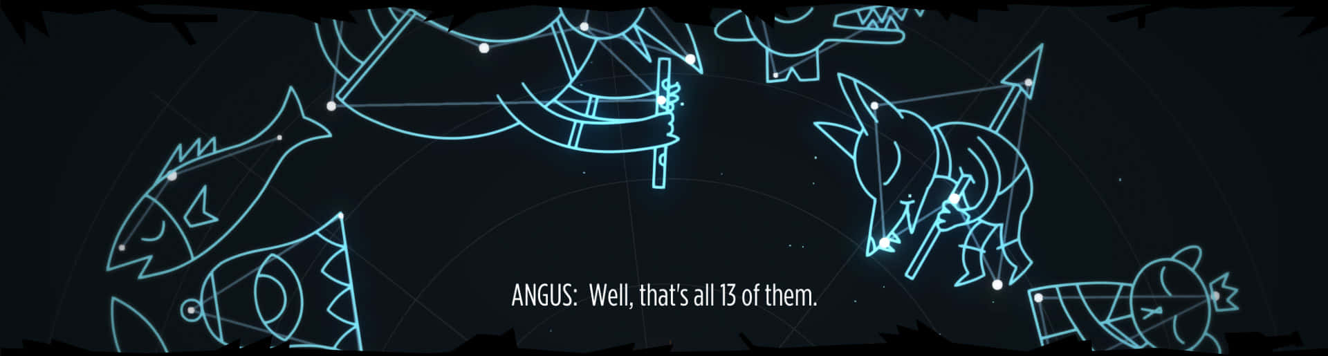 Night In The Woods, glowing blue line-art constellations, dark background, Full HD Desktop Wallpaper