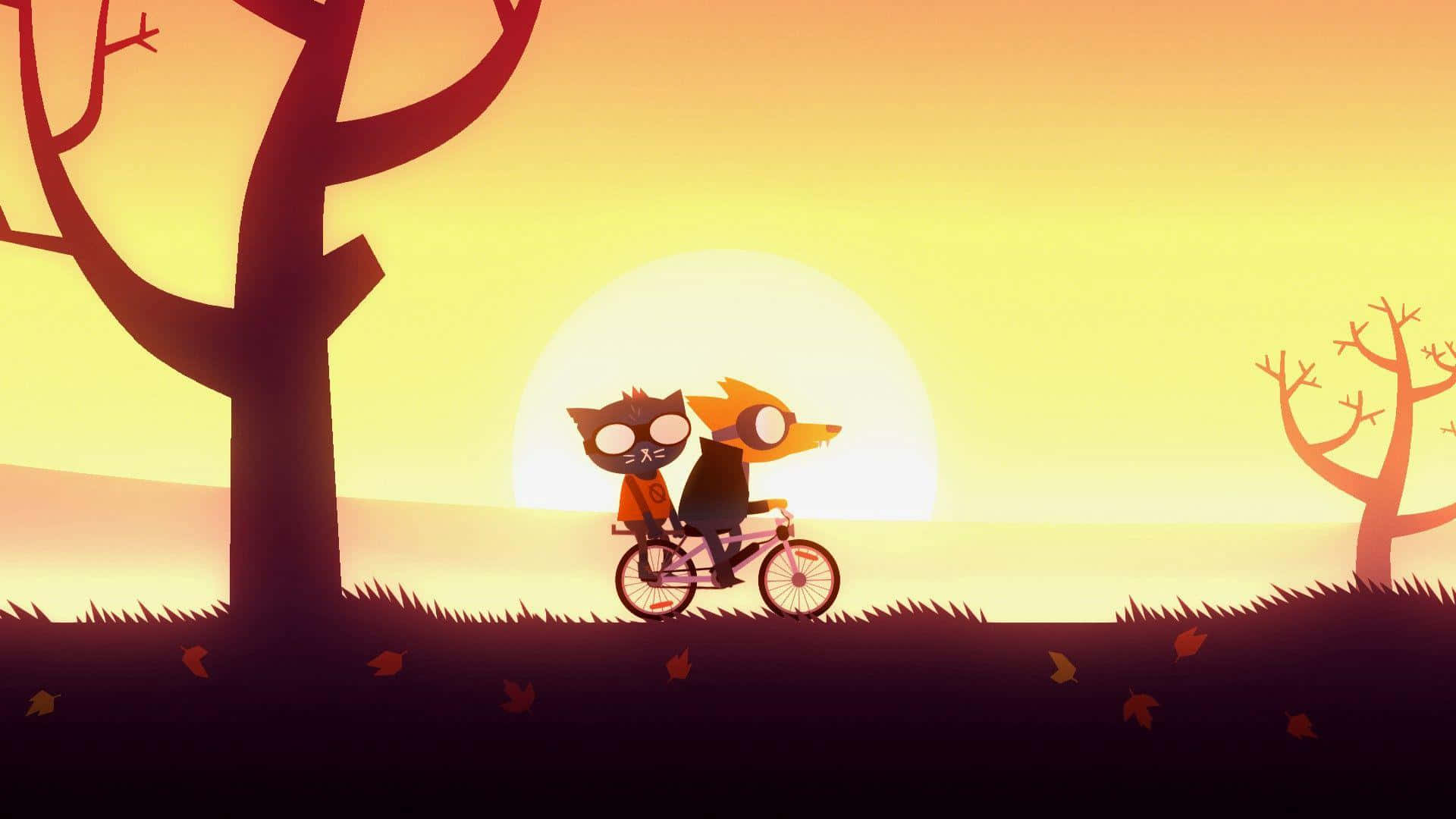 Night in the Woods, bicycle, sunset, Full HD Desktop Wallpaper