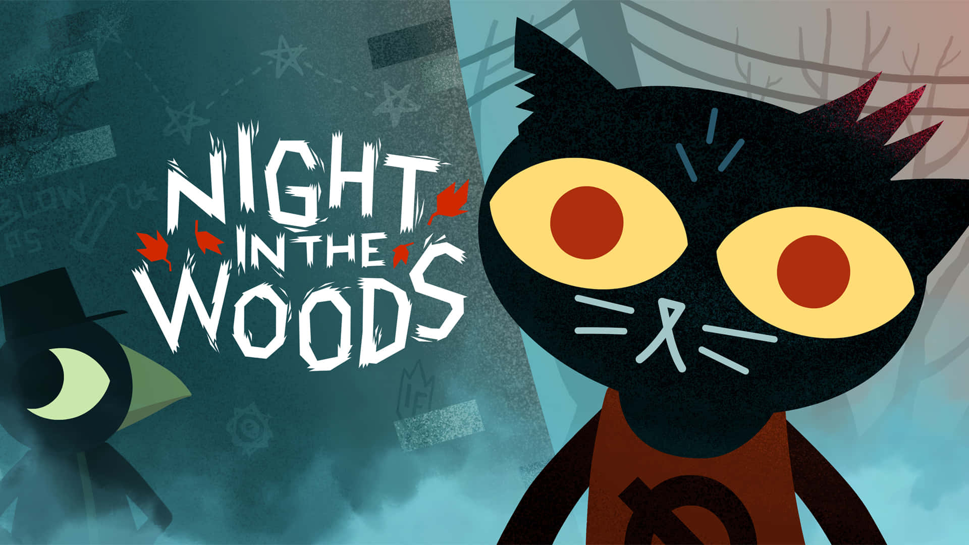 Night In The Woods, black cat, glowing yellow eyes, Full HD Desktop Wallpaper