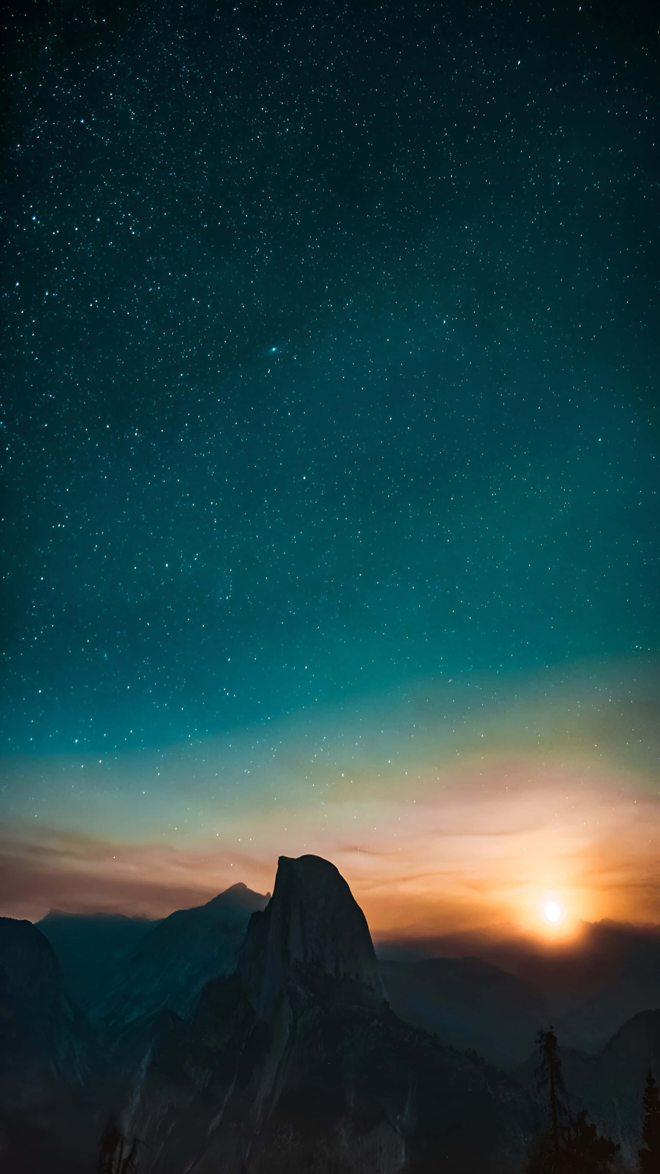 iPhone 16 Pro Max, Night Mode, starry teal and orange twilight sky, 4K Phone Wallpaper