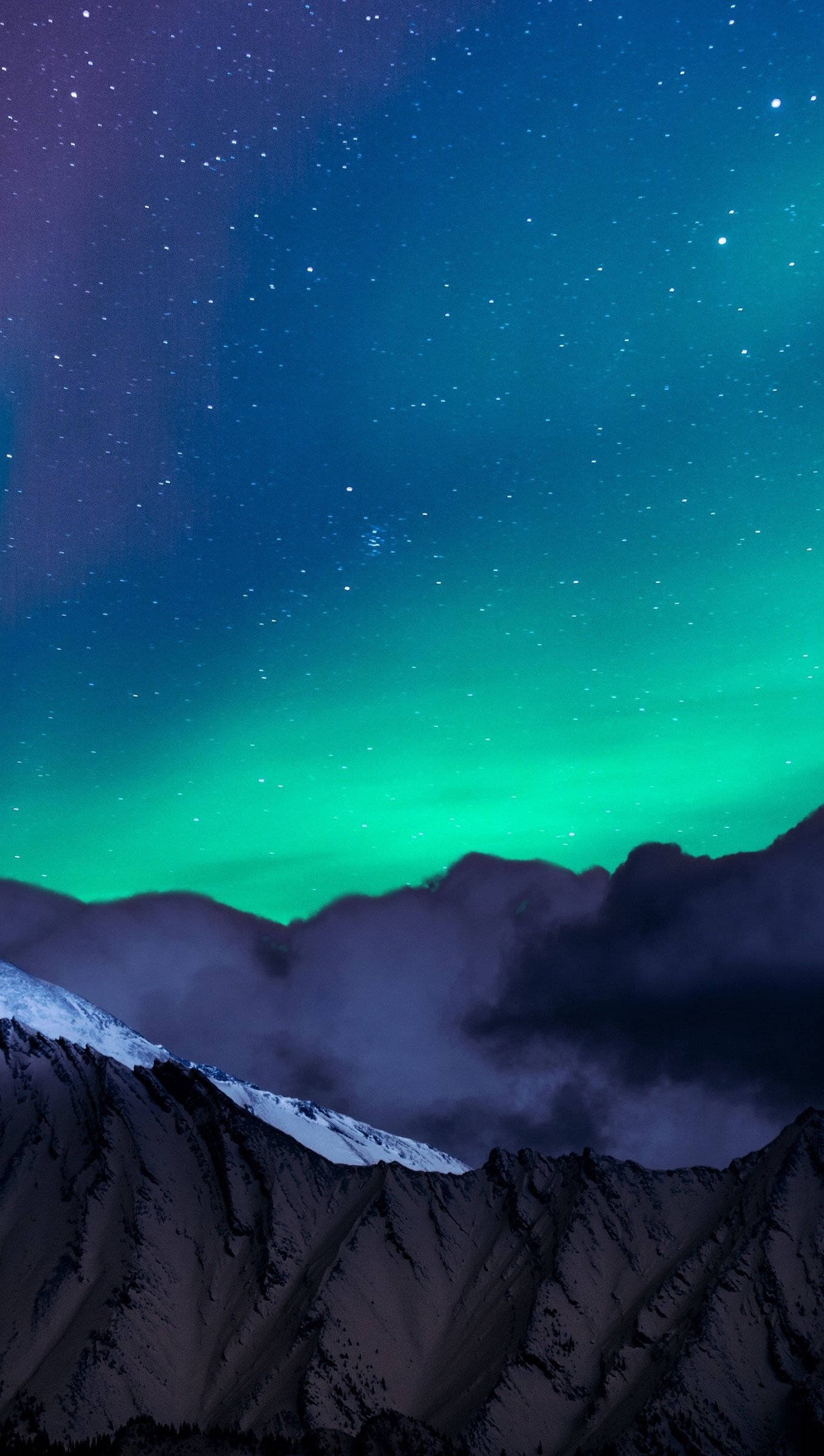 Night Mountain, aquamarine, vibrant green aurora, Full HD Phone Wallpaper