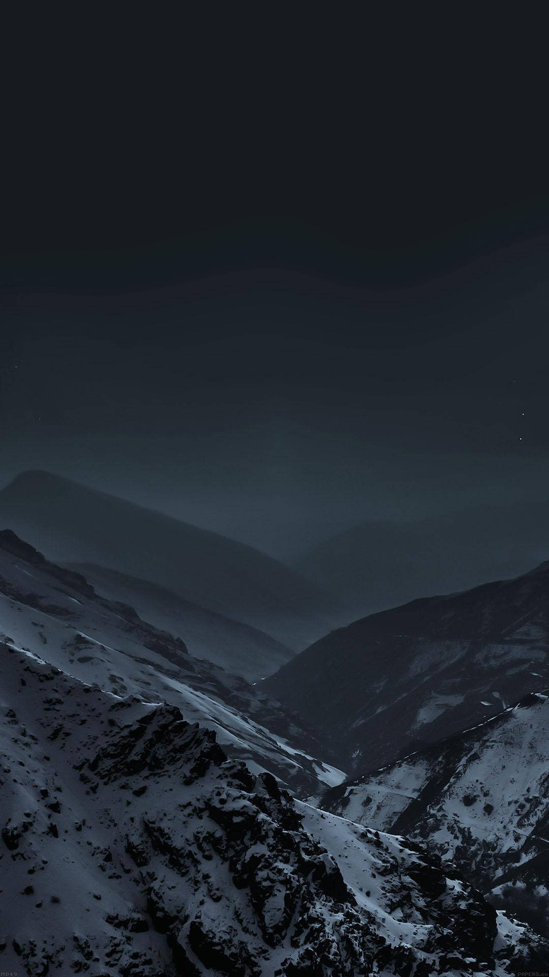 Night Mountain, stark winter mountain valley, starry night sky, Full HD Phone Wallpaper