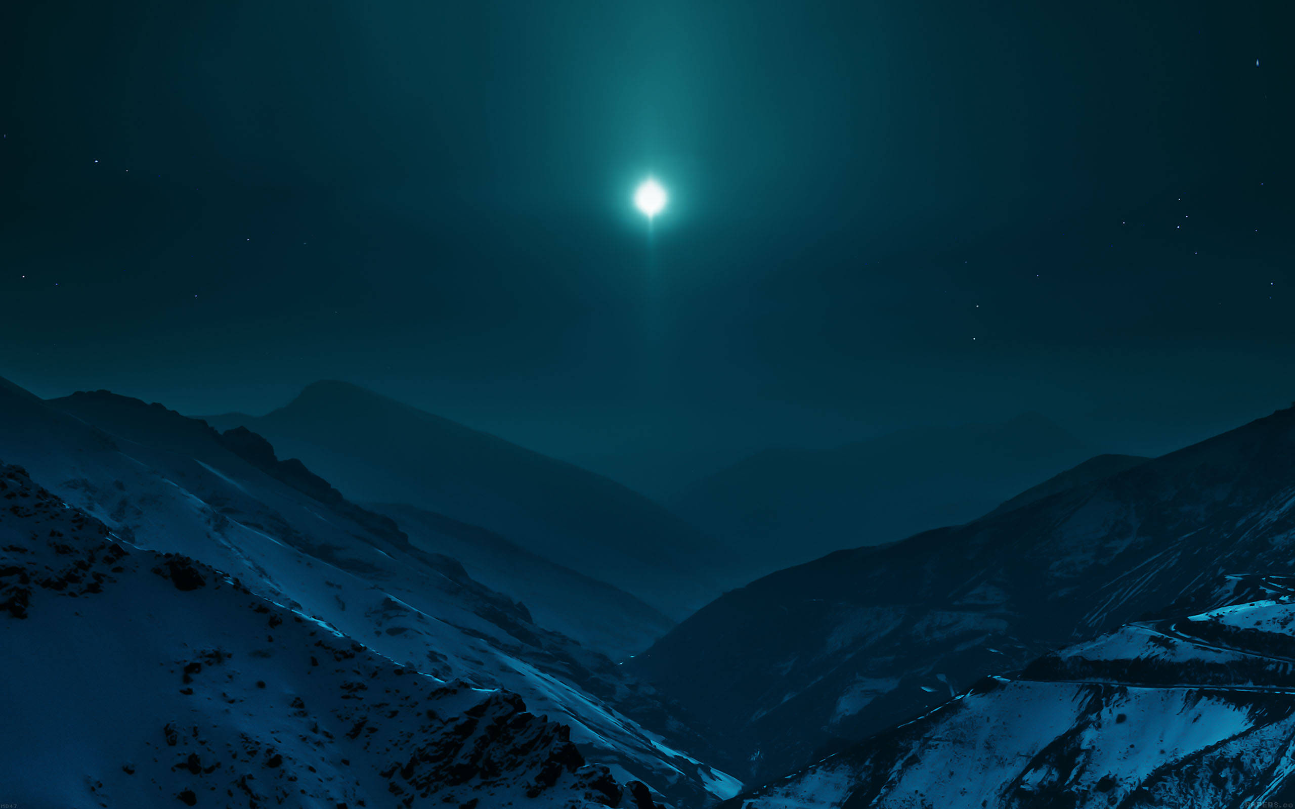 Night Mountain, moon, cool blue glow, 2K Desktop Wallpaper