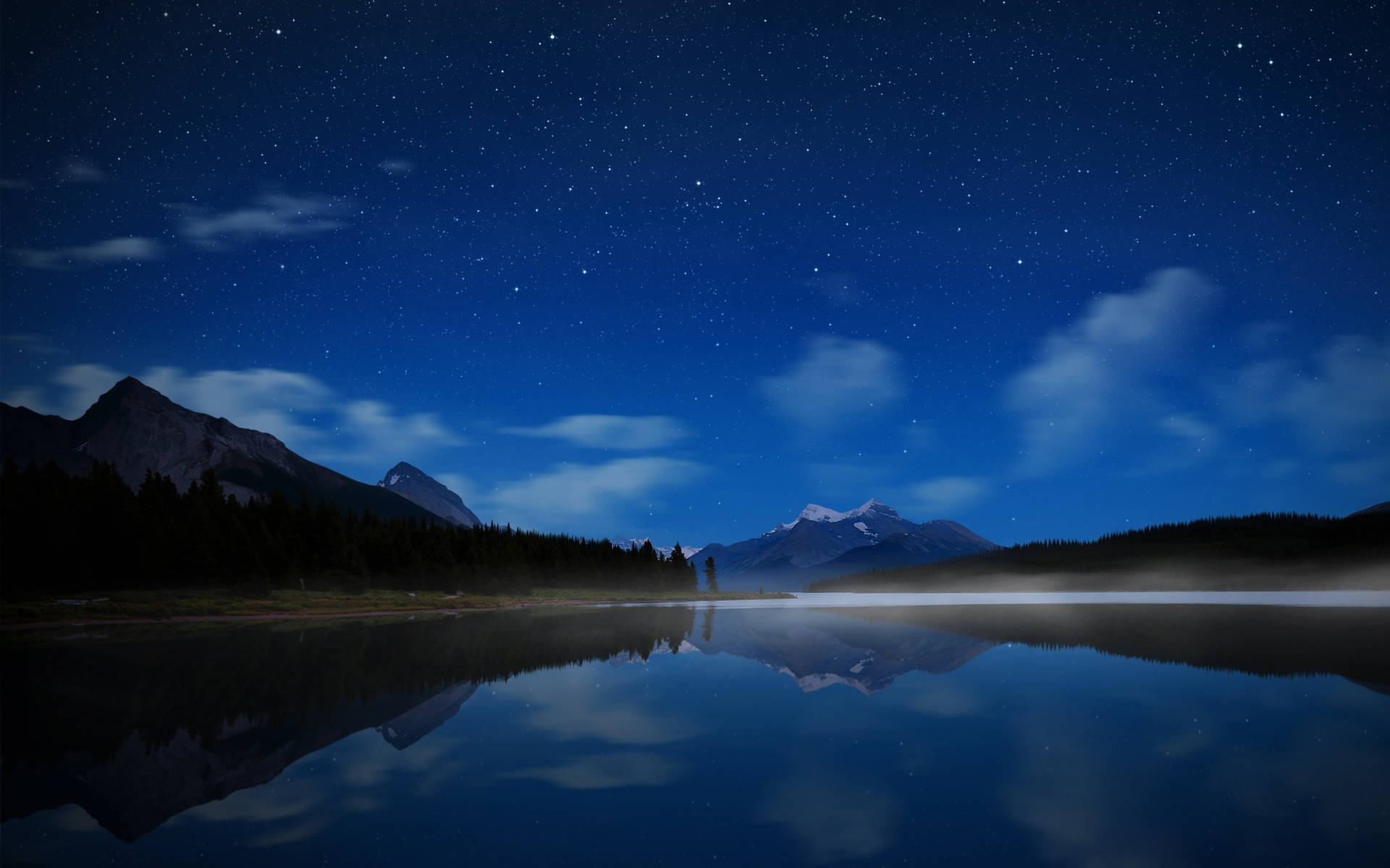 Night Mountain, starry night sky, calm lake, Full HD Desktop Wallpaper