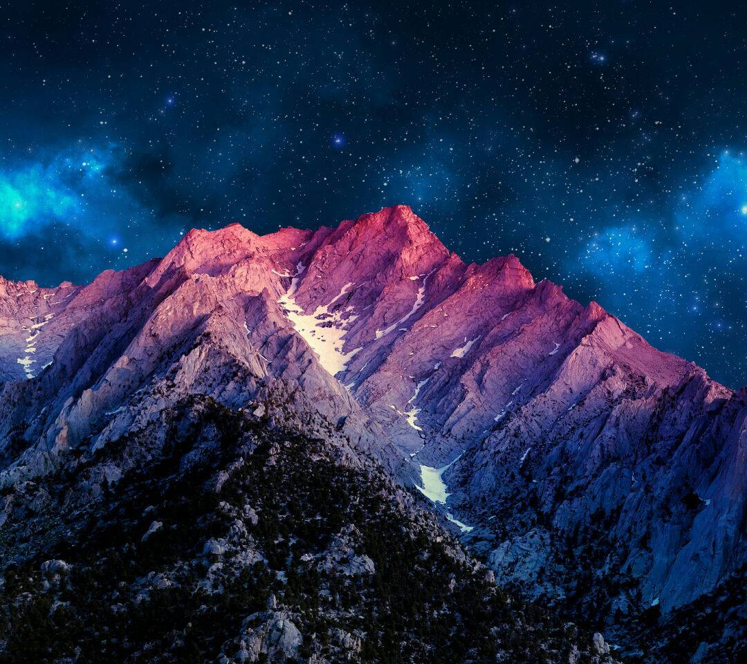 Night Mountain, pink and purple twilight, starry cosmic sky, SD Desktop Wallpaper