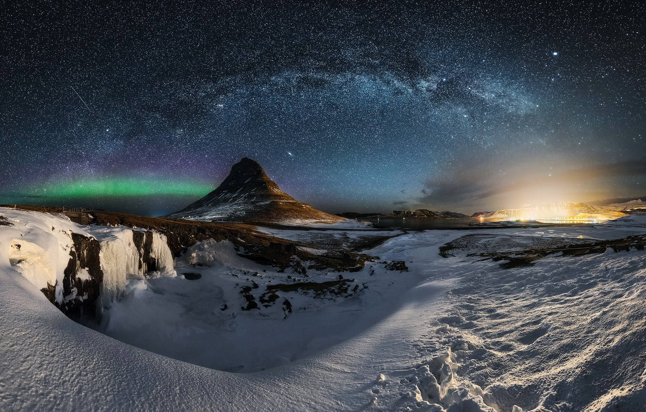 Night Mountain, starry sky, aurora borealis, HD Desktop Wallpaper