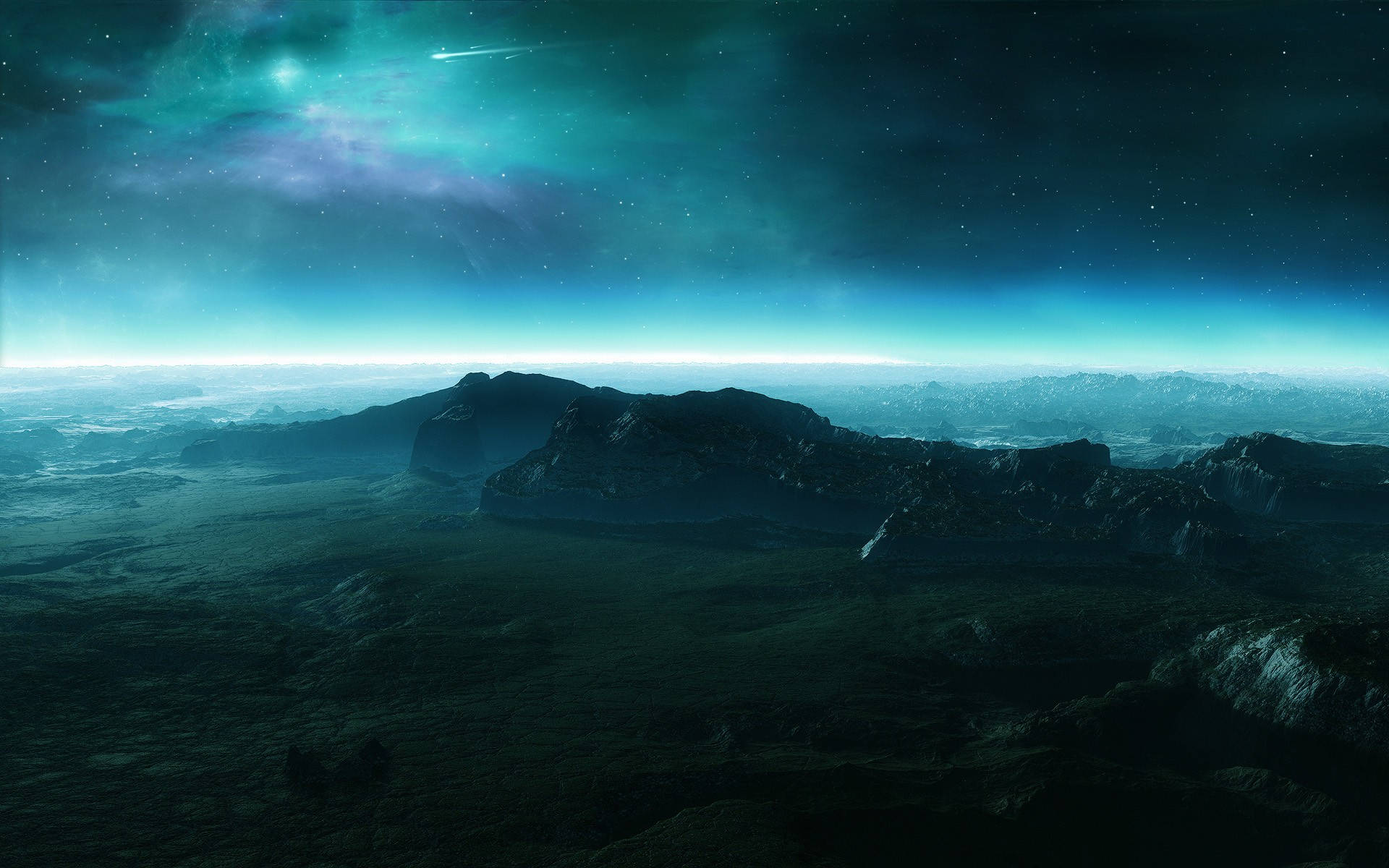 Night Mountain, 1920 x 1200, starry teal sky, Full HD Desktop Wallpaper