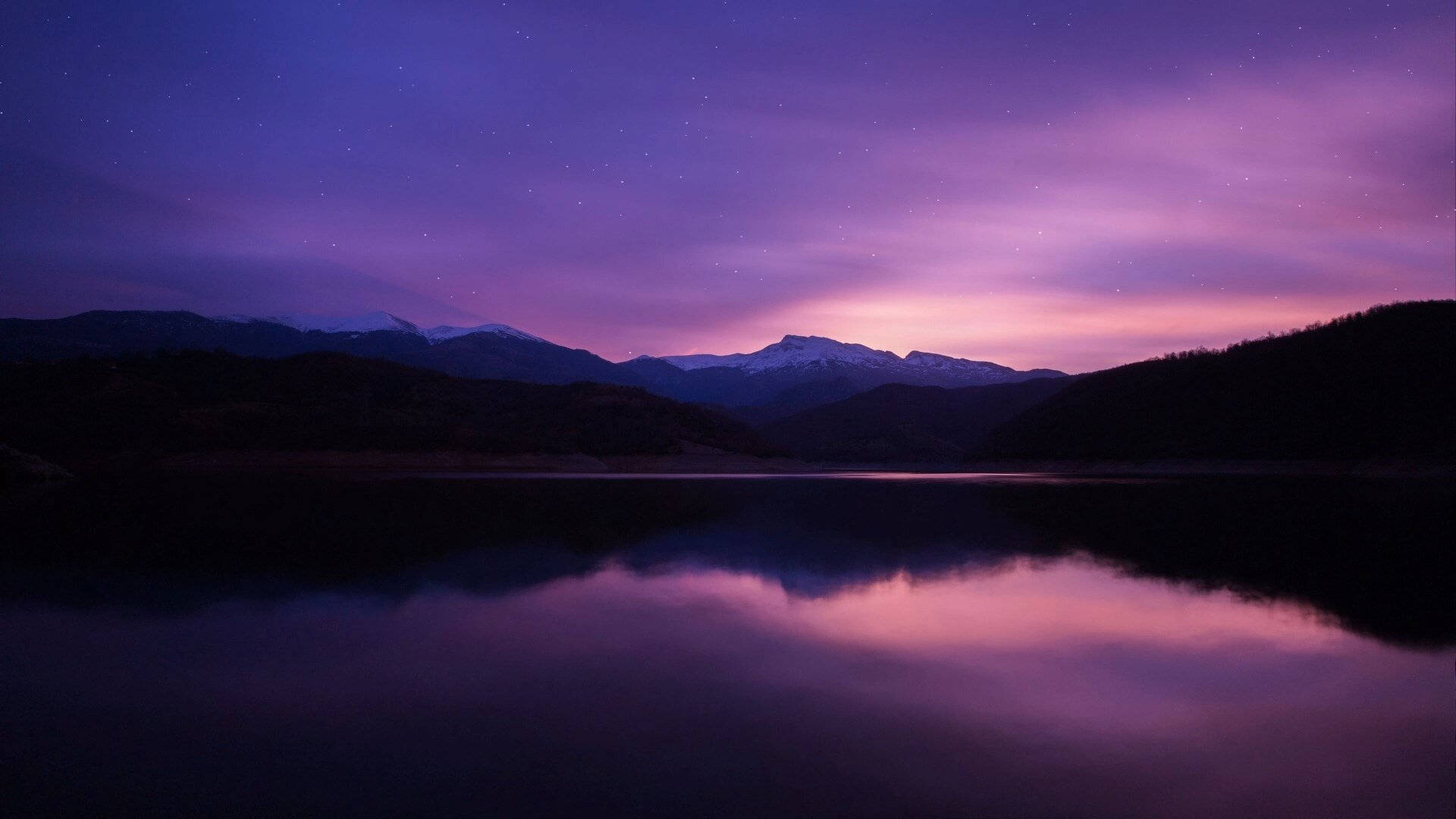 Night Mountain, violet, starry purple and pink twilight sky, Full HD Desktop Wallpaper