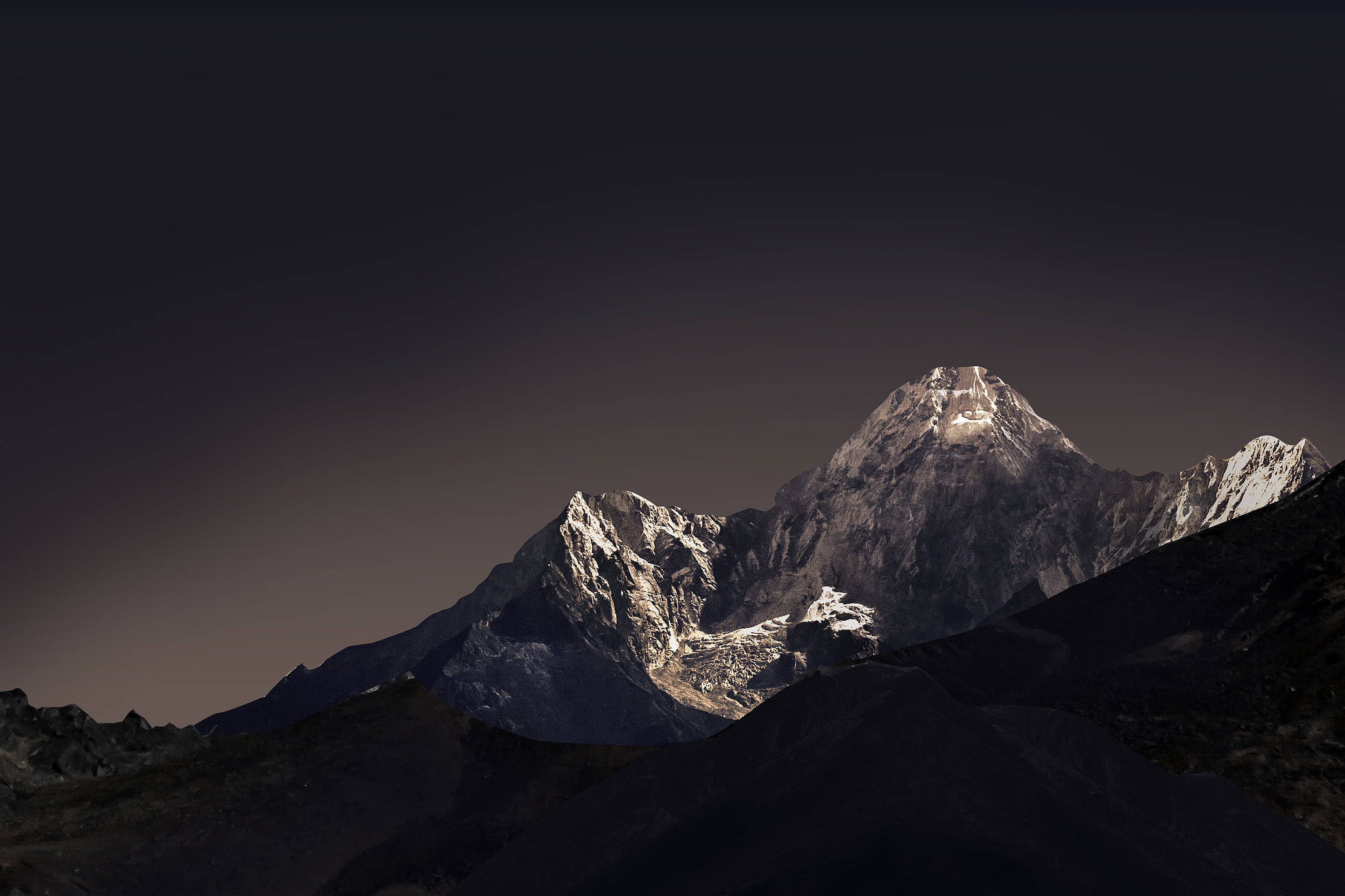 Night Mountain, snow-capped mountain peak, twilight, 2K Desktop Wallpaper