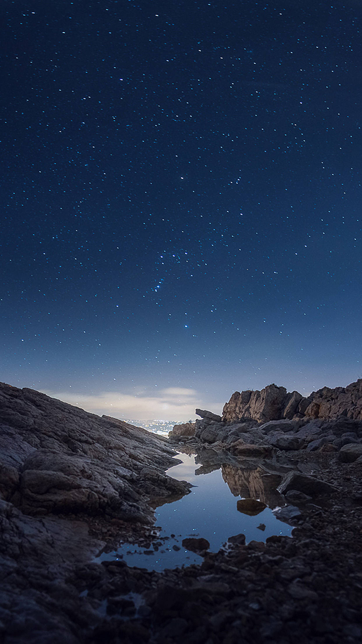 Night Mountain, starry night sky, calm pool of water, Full HD Phone Wallpaper